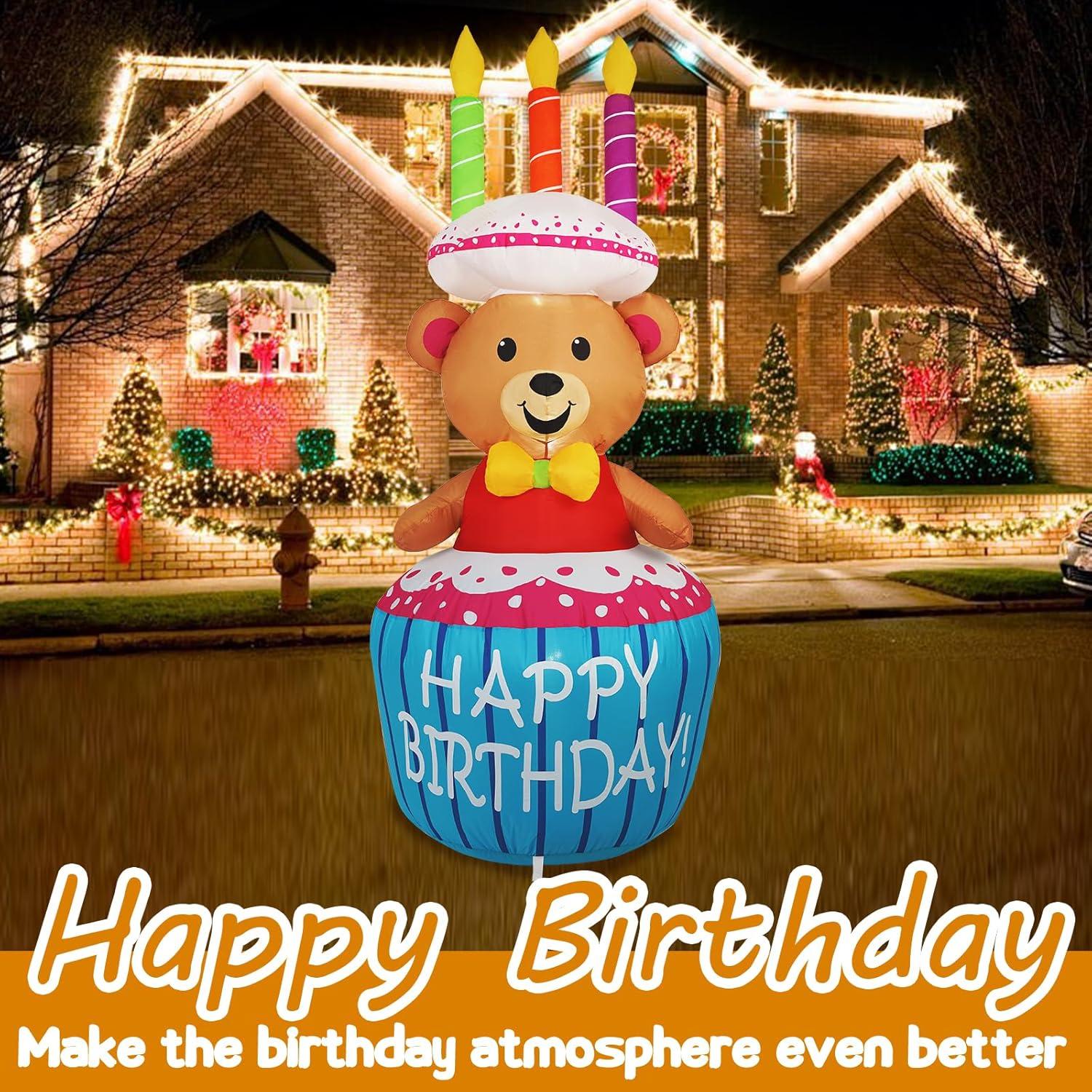 Decoración Inflable de Pastel de Cumpleaños Oso 4FT SHDEJTG