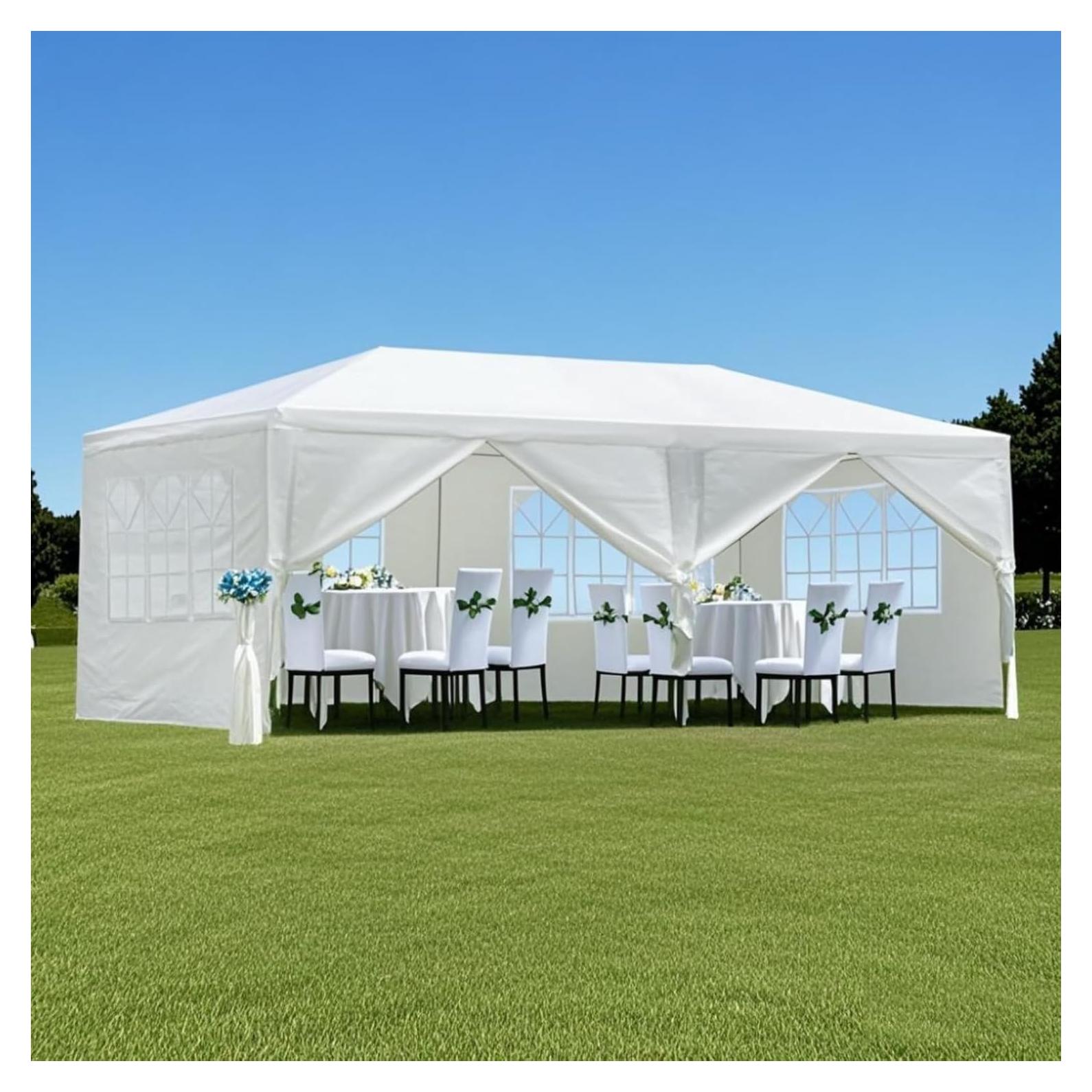 Gazebo de Jardín Wheloy 10x6m Blanco con 6 Paredes Desmontables