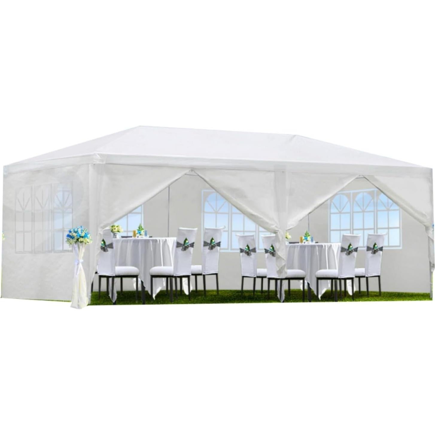 Gazebo de Jardín Wheloy 10x6m Blanco con 6 Paredes Desmontables