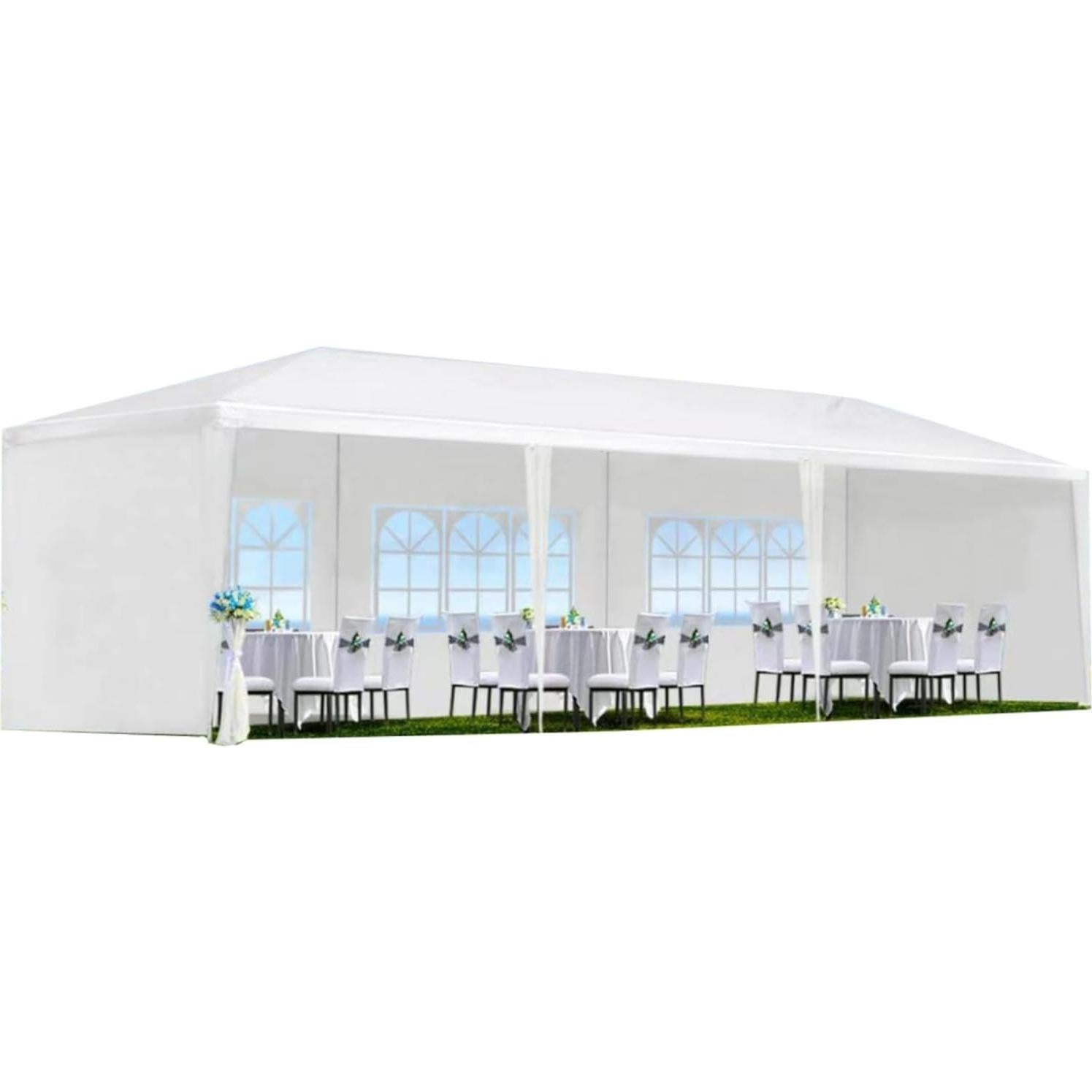 Gazebo de Jardín Wheloy 10x6m Blanco con 6 Paredes Desmontables