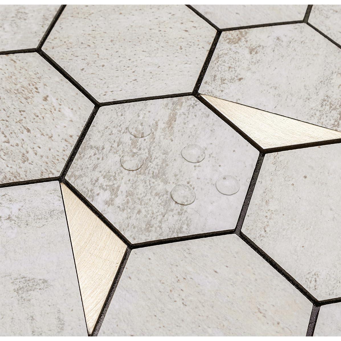 Azulejo Hexagonal Autoadhesivo DICOFUN Beige y Dorado 30.48x30.48cm