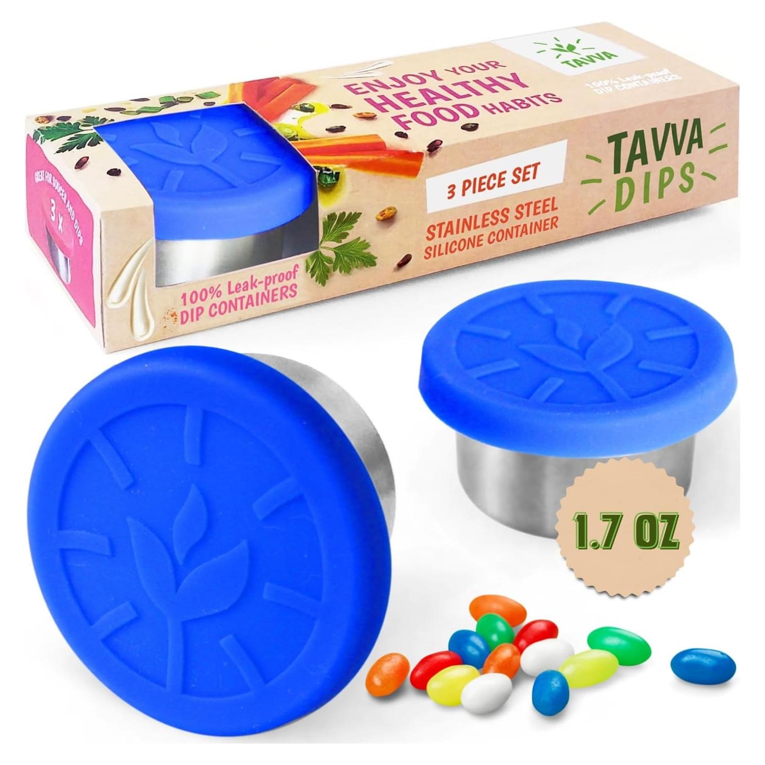 3 Contenedores de Acero Inoxidable TAVVA 50ml con Tapa Silicona