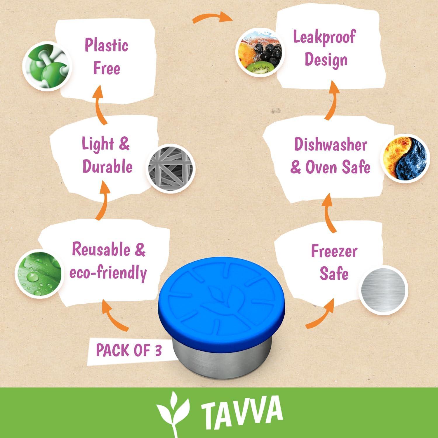 3 Contenedores de Acero Inoxidable TAVVA 50ml con Tapa Silicona