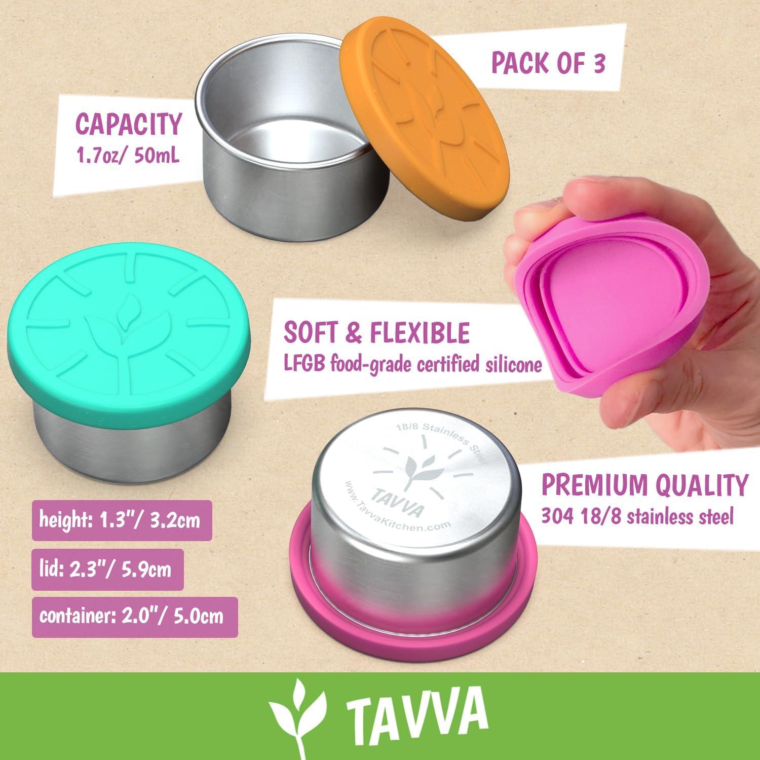 3 Contenedores de Acero Inoxidable TAVVA 50ml con Tapa Silicona