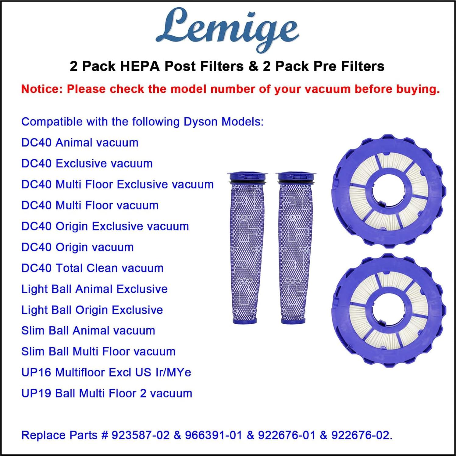 Filtros Repuestos Lemige para Aspiradora Dyson DC40 - 2 Post-Motor y 2 Pre-Motor