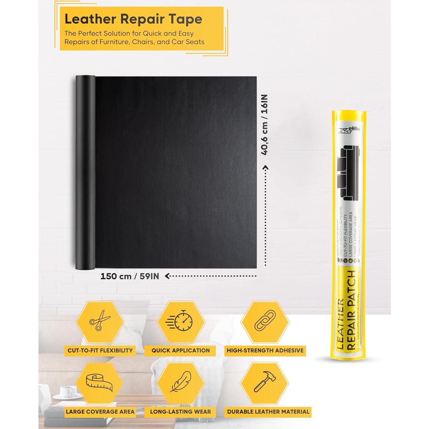 Parche de Reparación de Cuero ZEFFFKA 40.6 x 150 cm Autoadhesivo