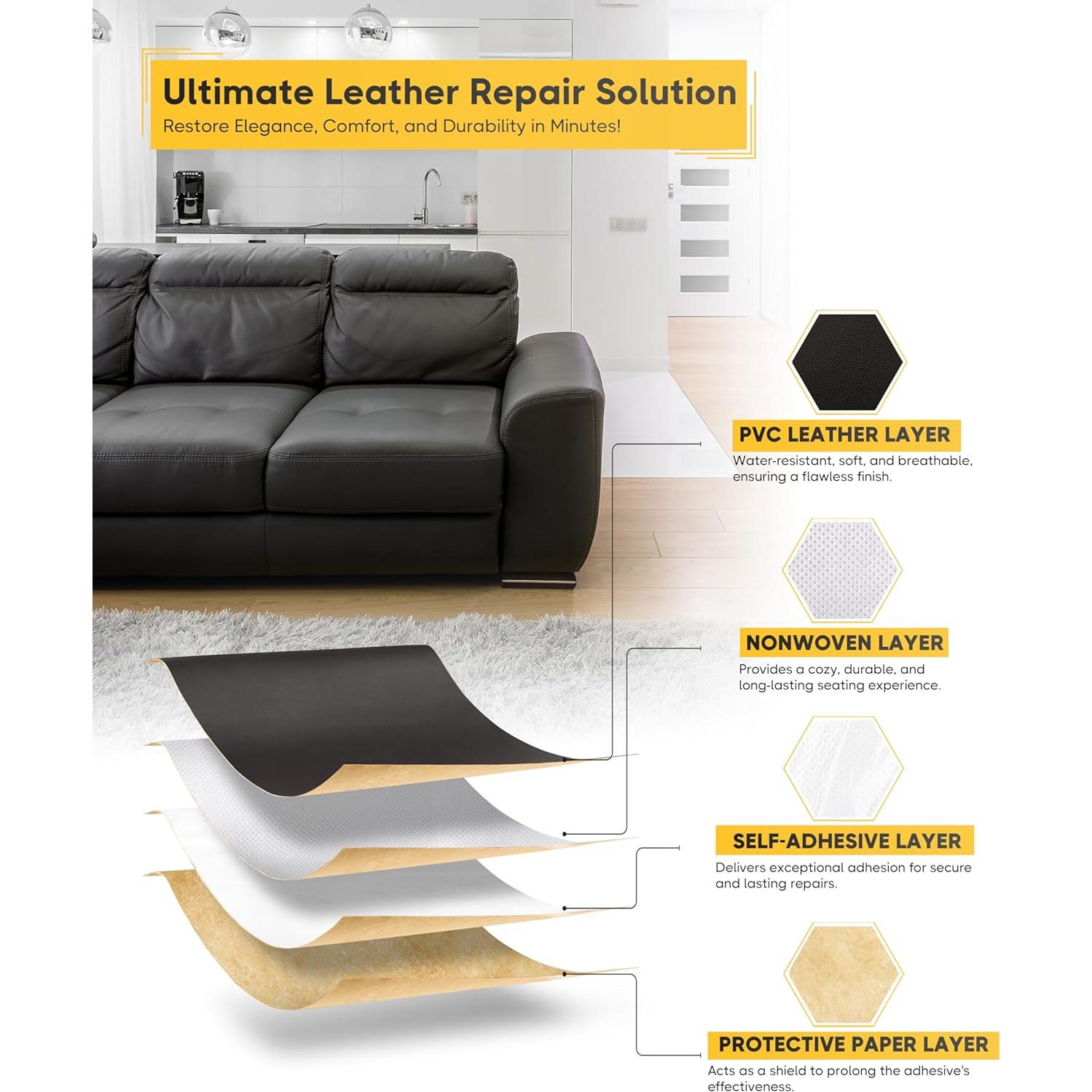 Parche de Reparación de Cuero ZEFFFKA 40.6 x 150 cm Autoadhesivo
