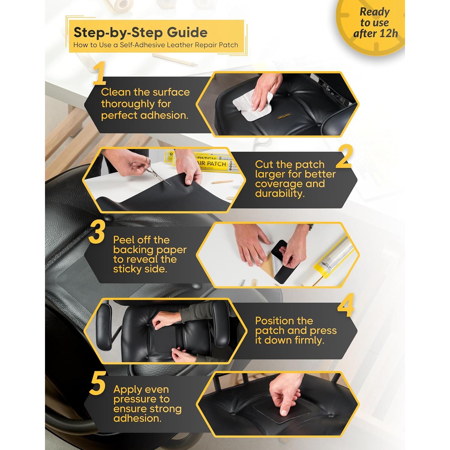 Parche de Reparación de Cuero ZEFFFKA 40.6 x 150 cm Autoadhesivo