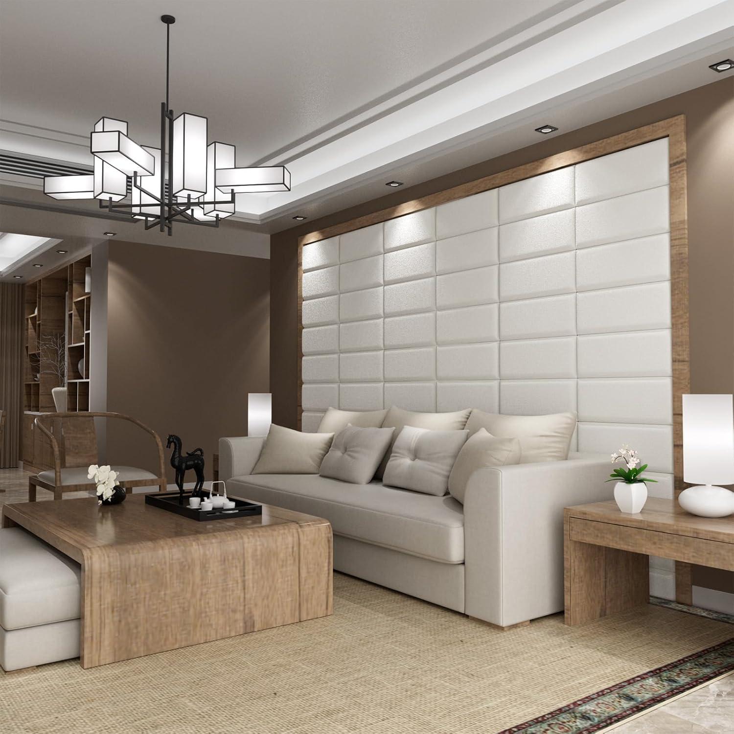 Cabecera Tapizada Beige Greymond 4 Piezas Acolchada Adhesiva