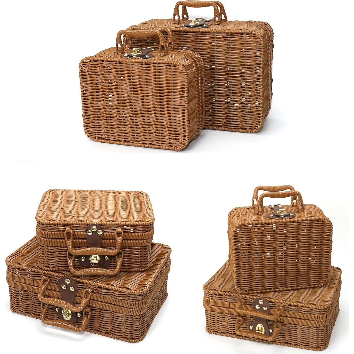 Cesta de Picnic Etnorsu de Mimbre Grande Marrón 29.5x21x12cm