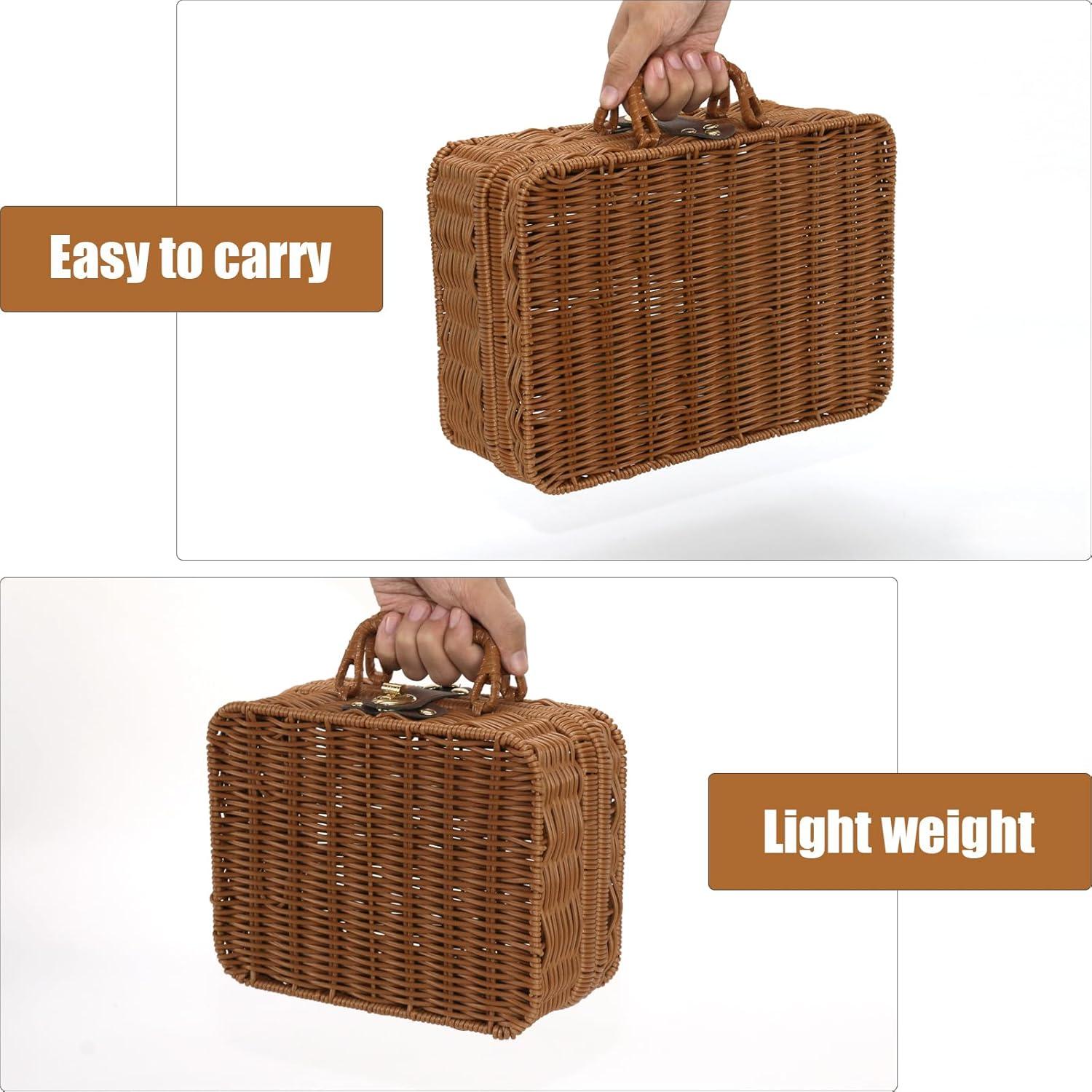 Cesta de Picnic Etnorsu de Mimbre Grande Marrón 29.5x21x12cm