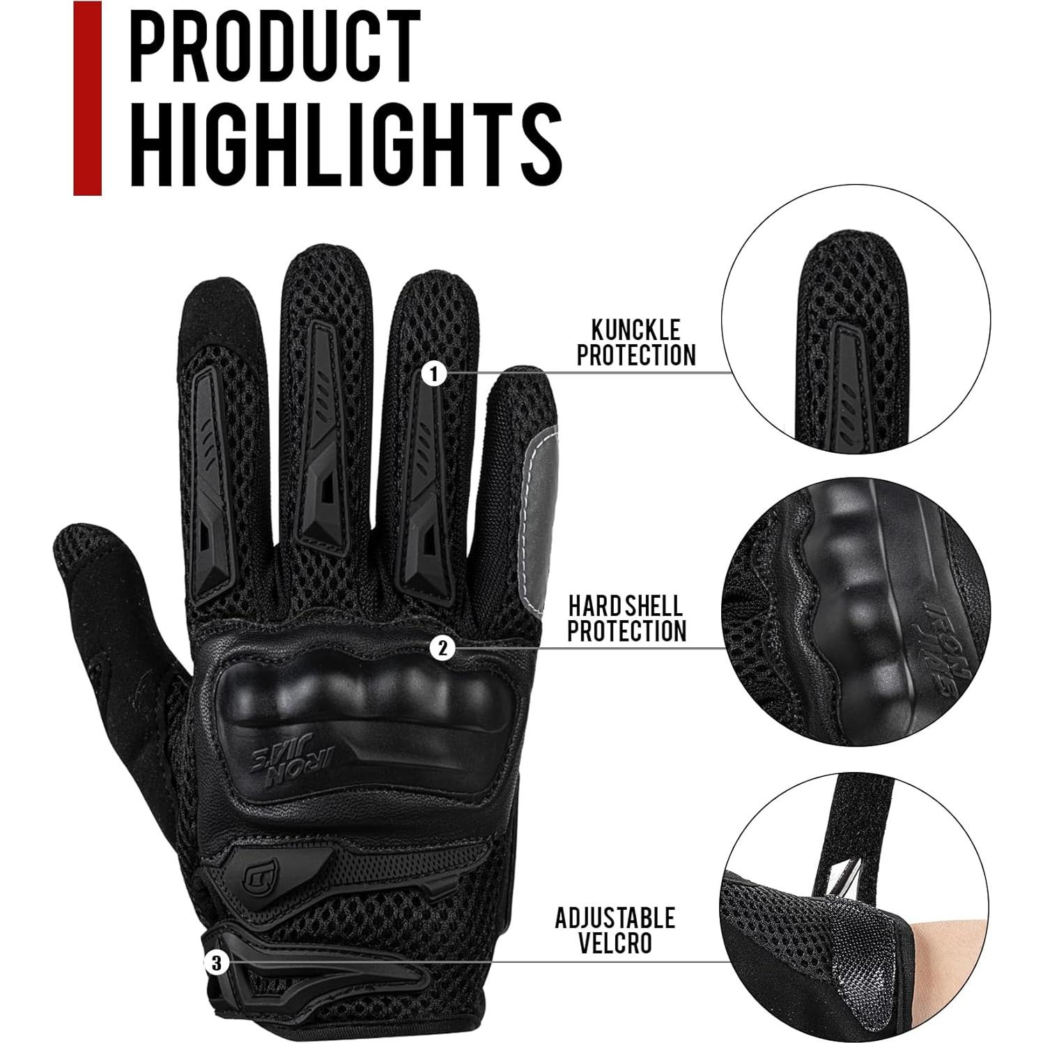 Guantes de Moto IRON JIA'S para Hombre y Mujer - Talla Grande, Negro