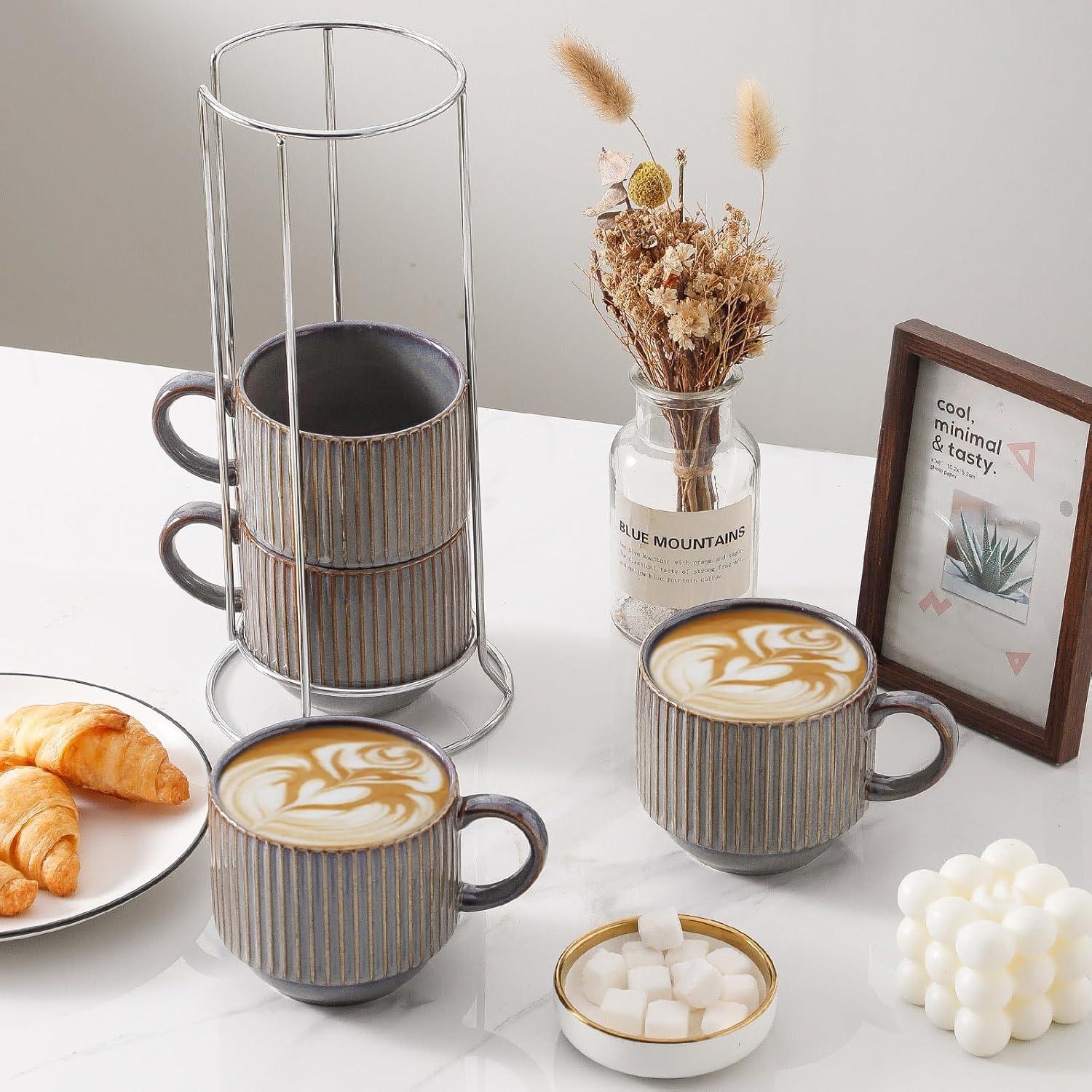 Juego de 4 Tazas de Café Hasense de Cerámica 15 oz Marrón