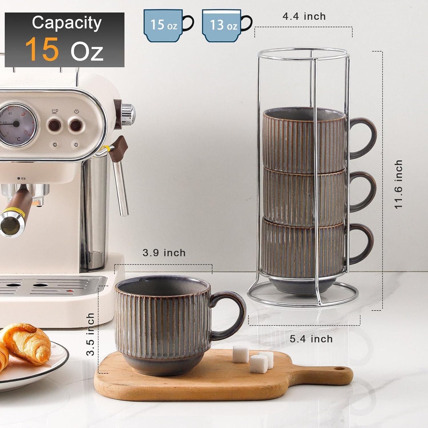 Juego de 4 Tazas de Café Hasense de Cerámica 15 oz Marrón