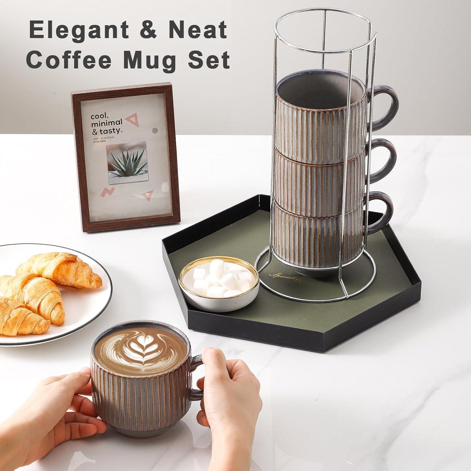 Juego de 4 Tazas de Café Hasense de Cerámica 15 oz Marrón