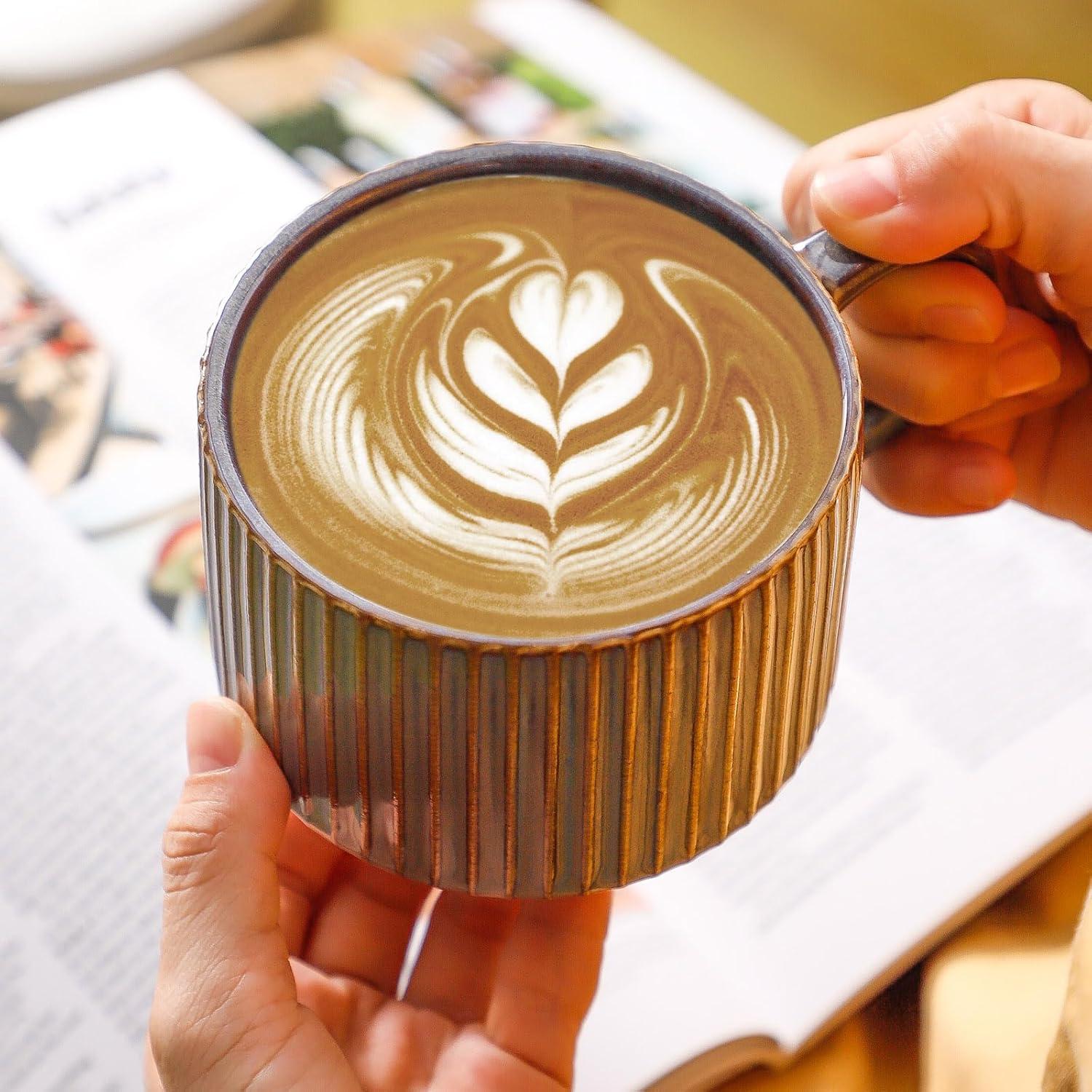 Juego de 4 Tazas de Café Hasense de Cerámica 15 oz Marrón