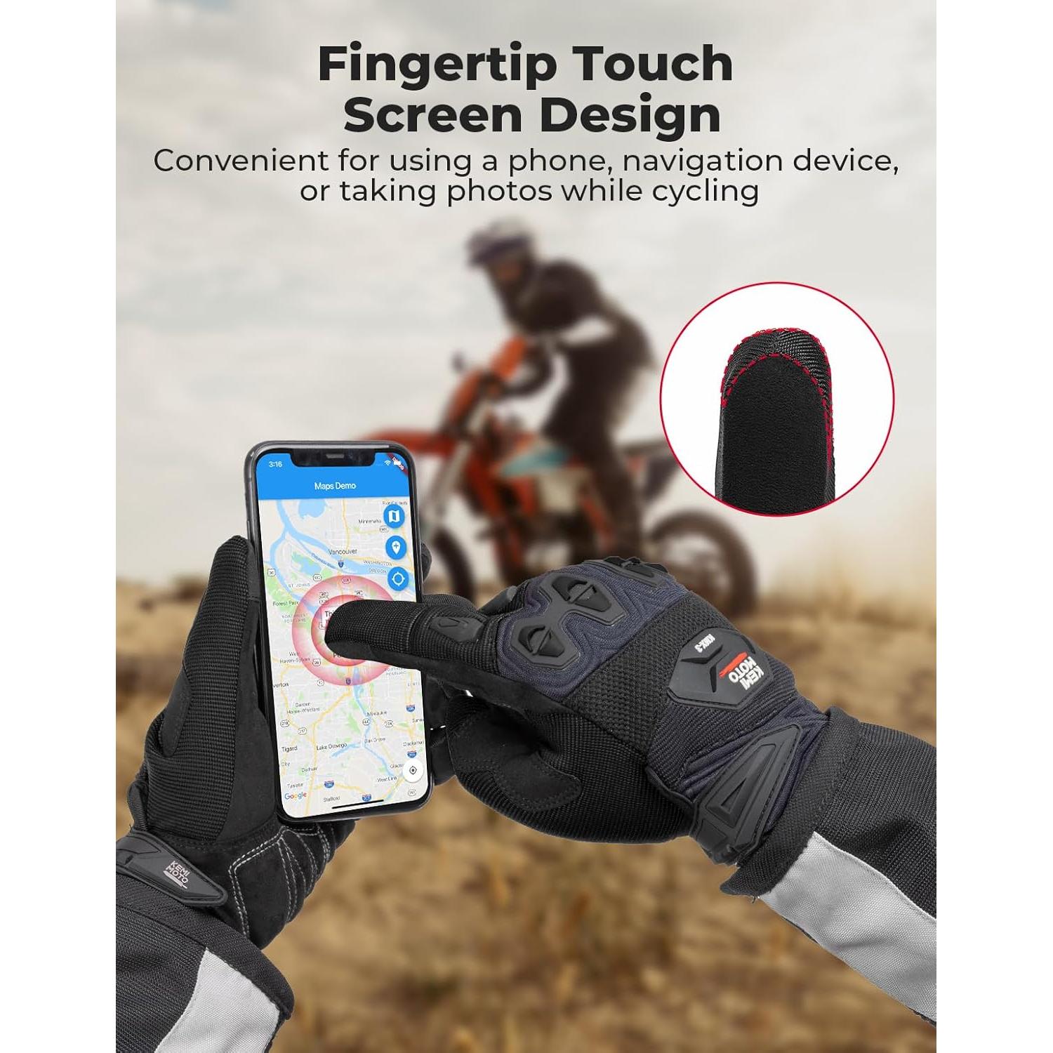 Guantes de Moto KEMIMOTO Negros M con Pantalla Táctil