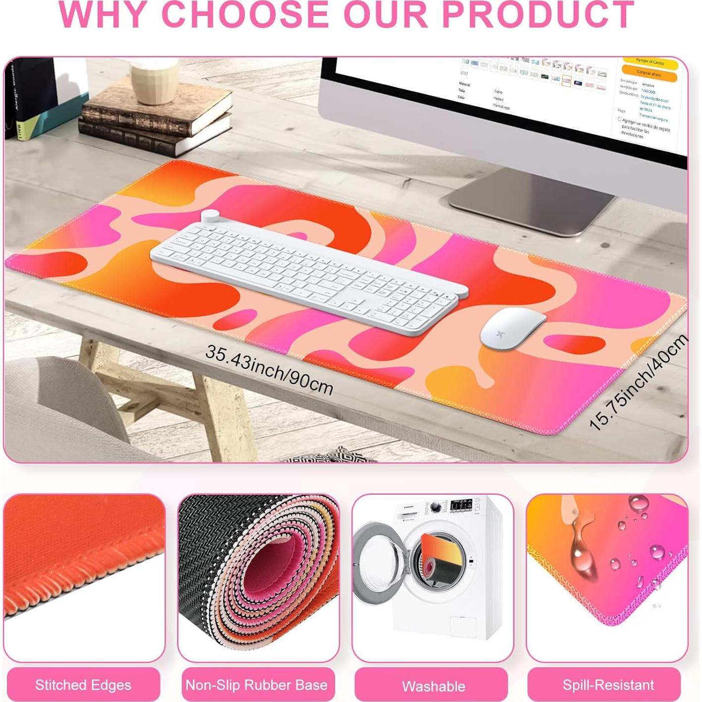 Alfombrilla de Escritorio HAOCOO XXL Antideslizante 90x40cm Boho