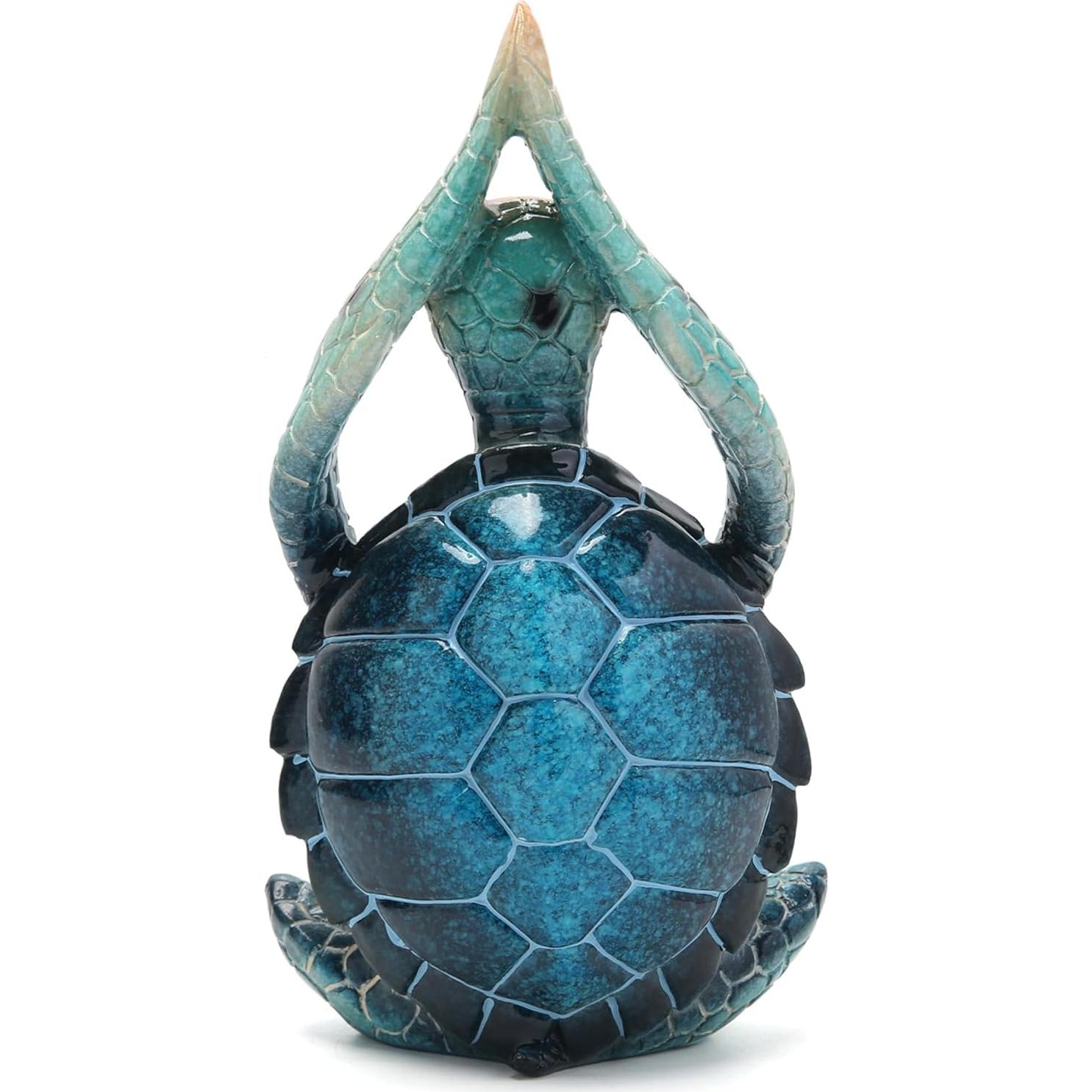 Estatua Decorativa Tortuga Marina Zen Yoga Azul 19.7cm