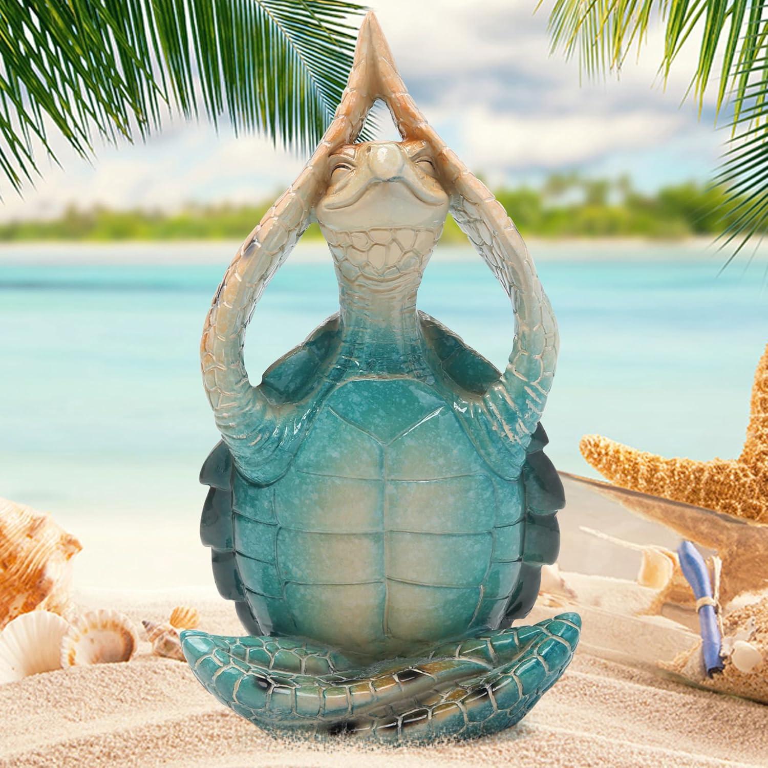 Estatua Decorativa Tortuga Marina Zen Yoga Azul 19.7cm