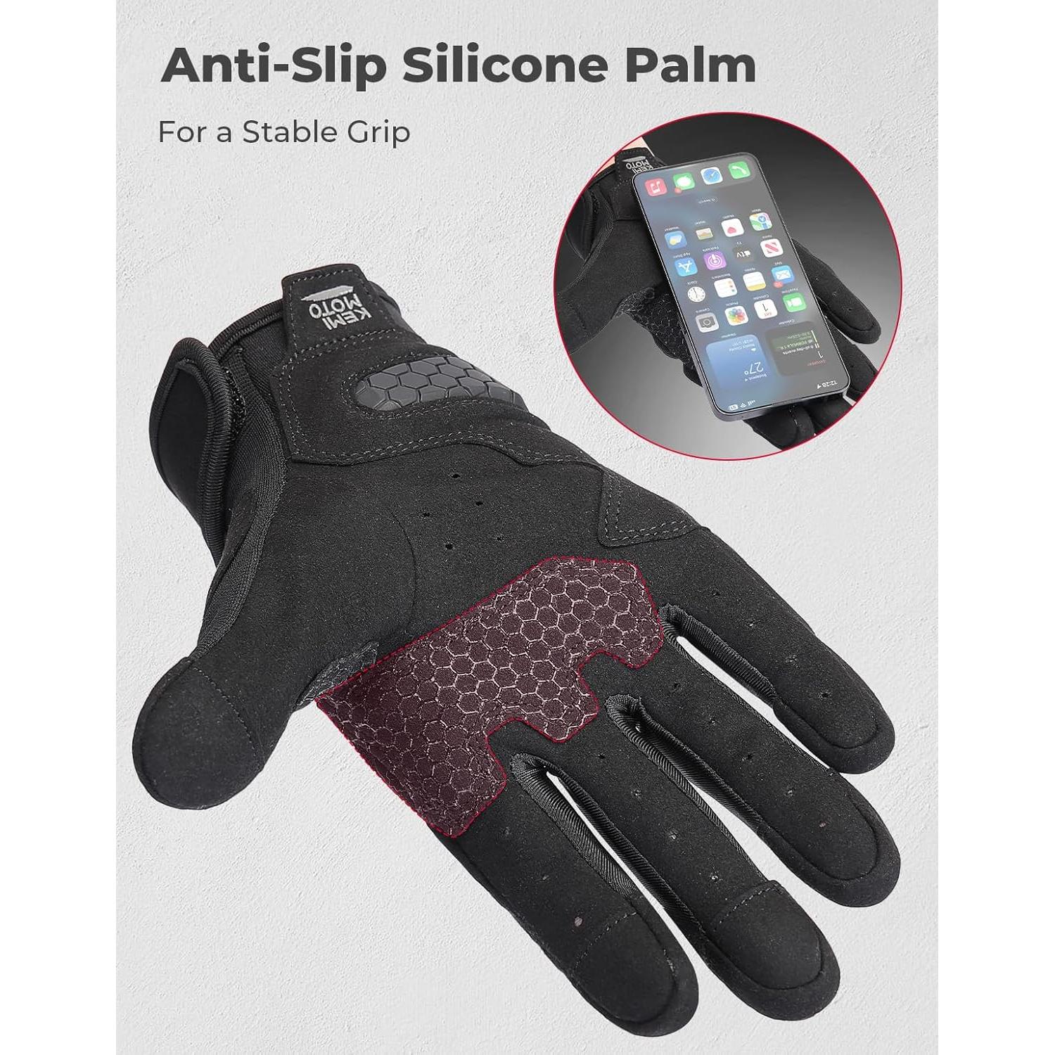 Guantes de Motocicleta KEMIMOTO Negros Talla Mediana con Pantalla Táctil