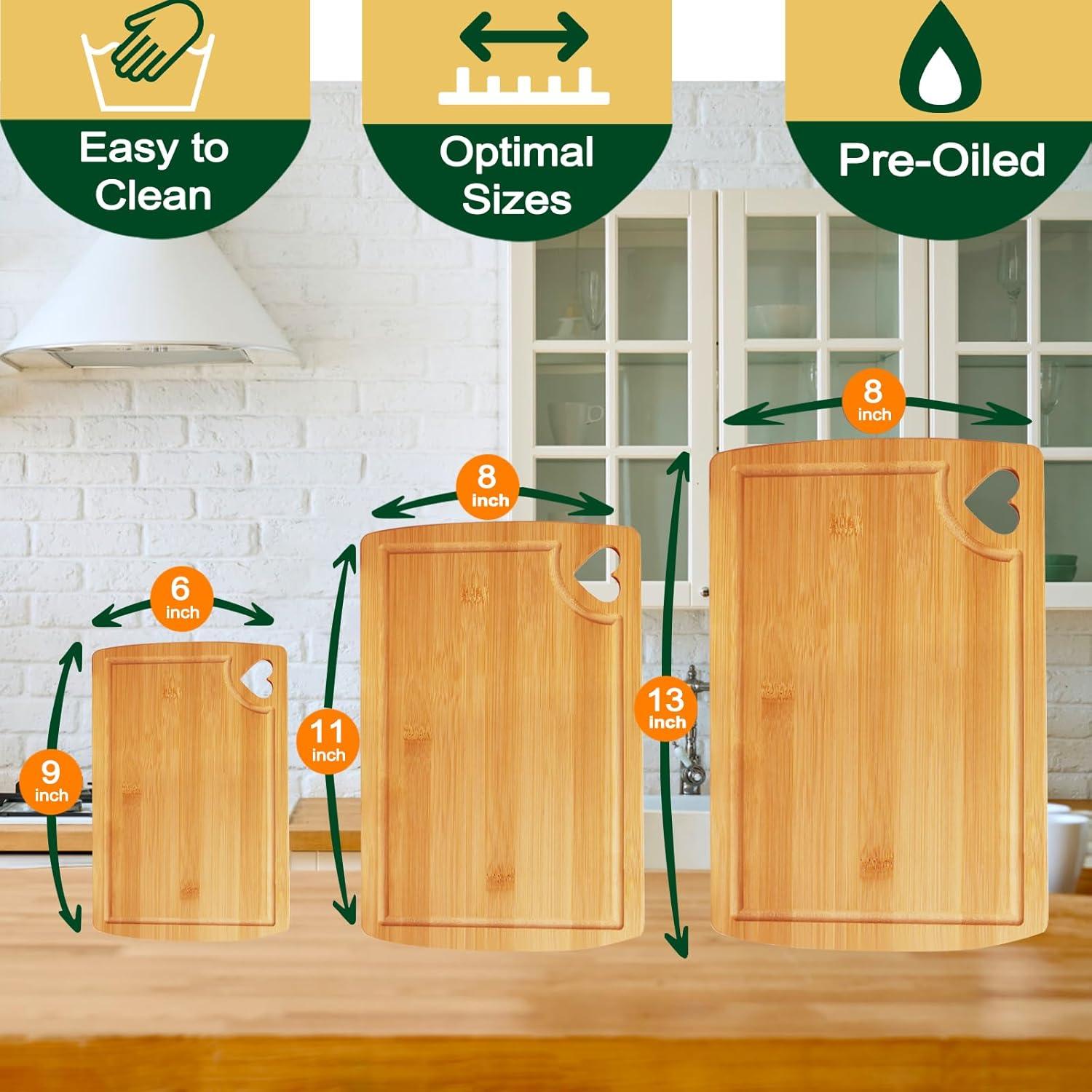 Juego de Tablas de Cortar de Madera PYSUG - 3 Tamaños de Bambú