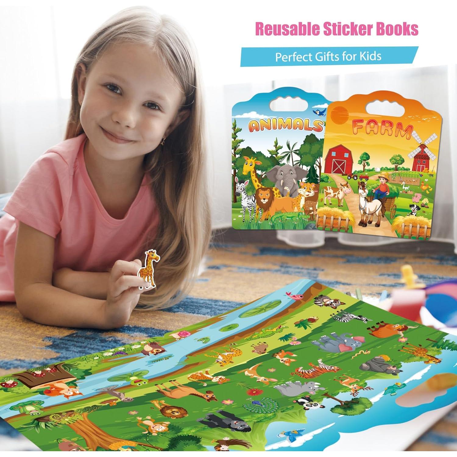 2 Libros de Pegatinas Reutilizables SWARKOL para Niños 2-4 Años