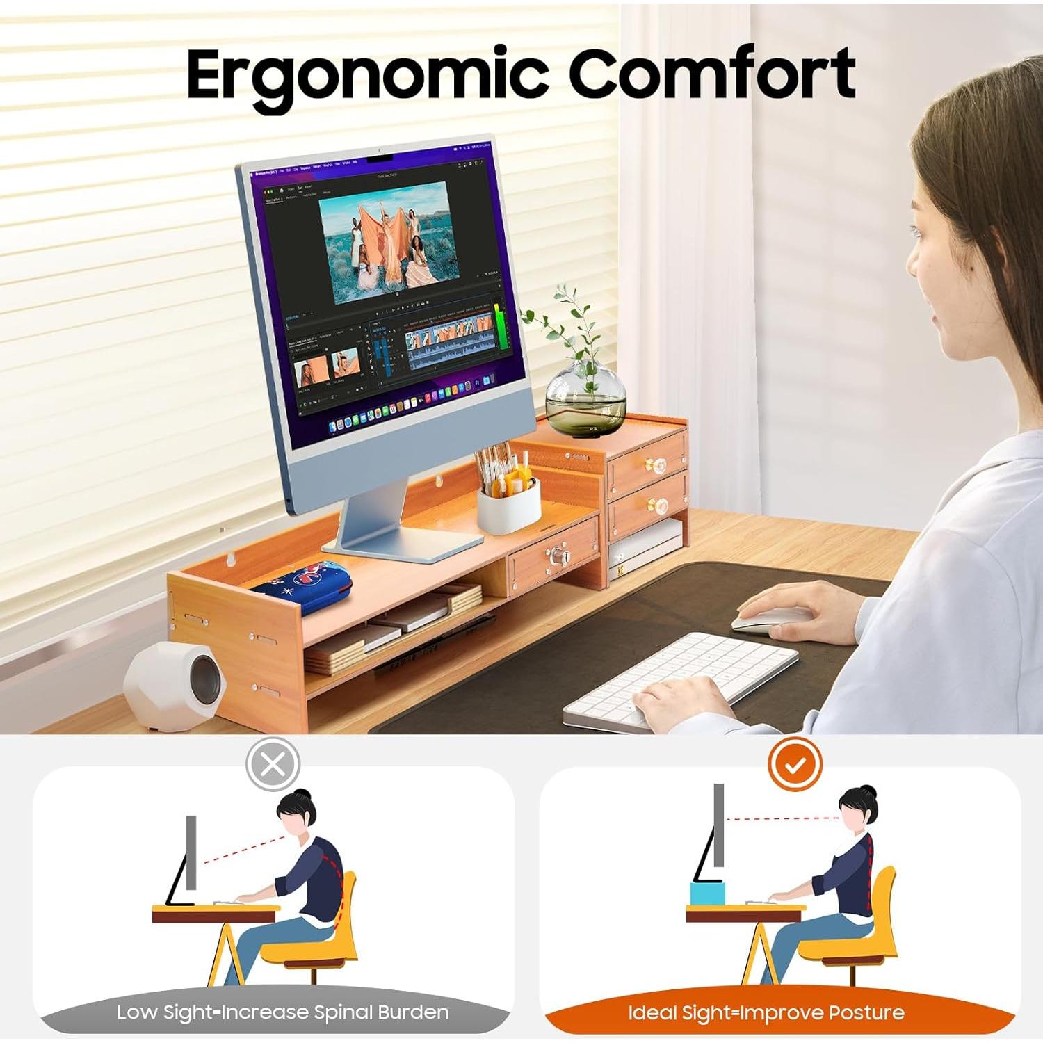 Organizador de Escritorio de Madera MDF con 3 Cajones Estilo A