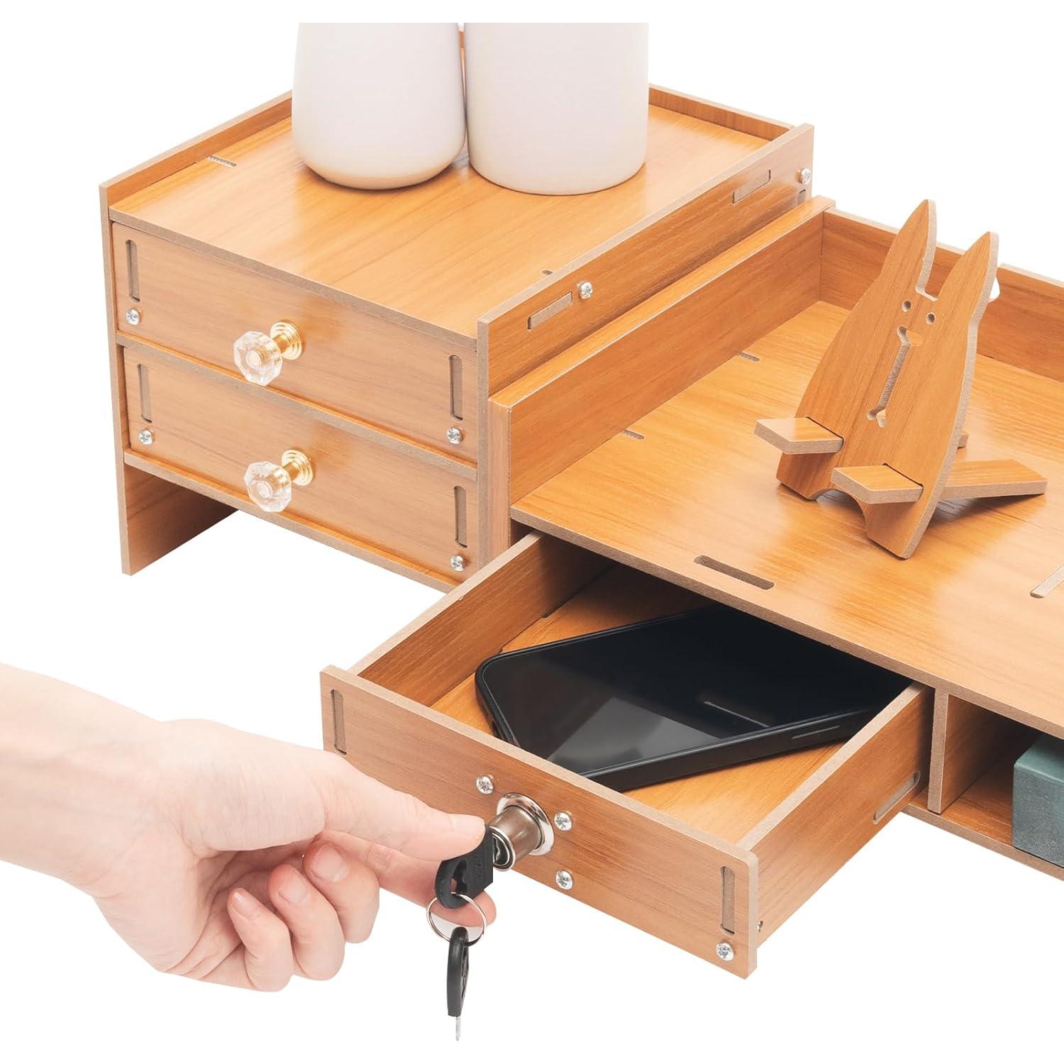 Organizador de Escritorio de Madera MDF con 3 Cajones Estilo A