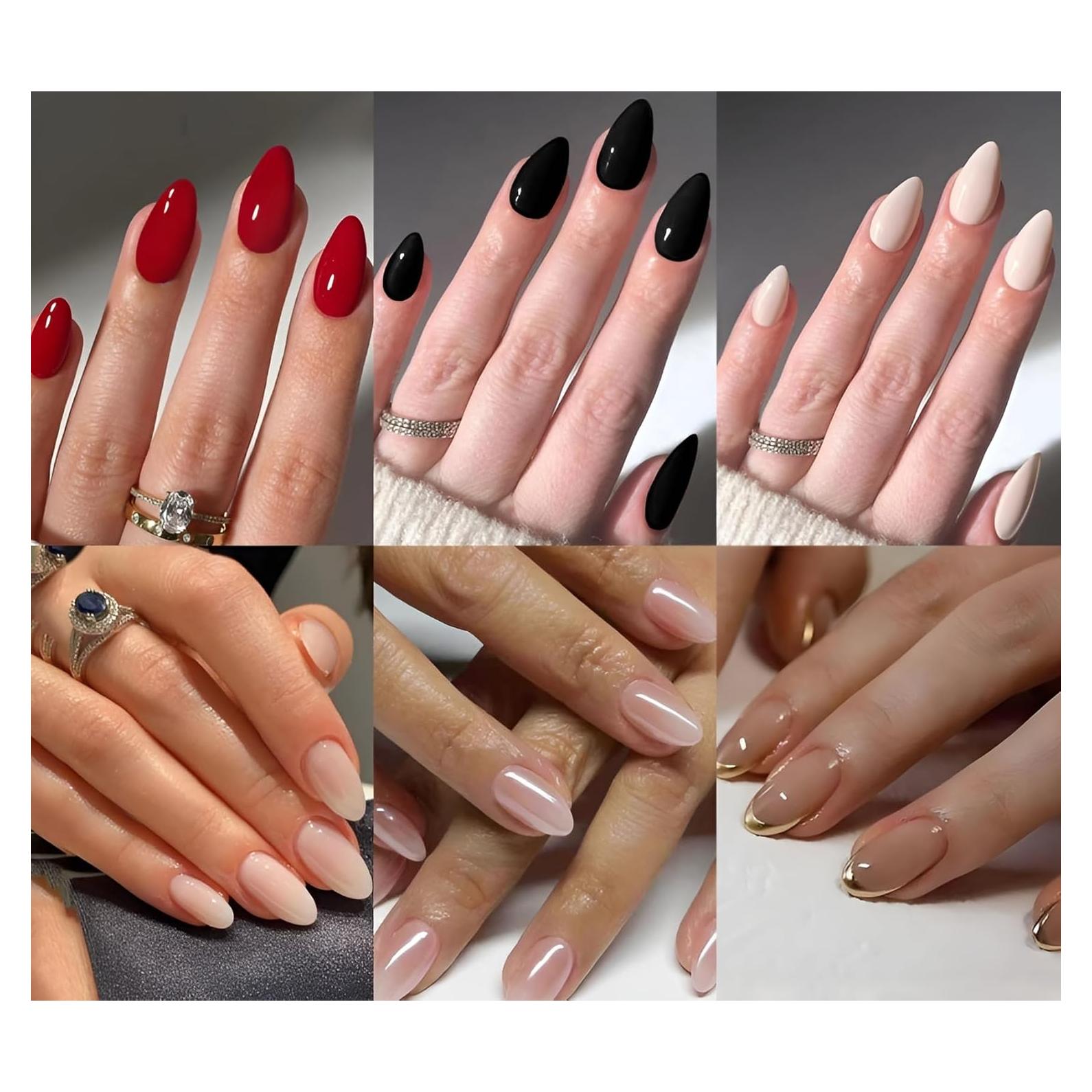 6 Paquetes Uñas Postizas Almendra Namrec 144 Piezas Brillantes