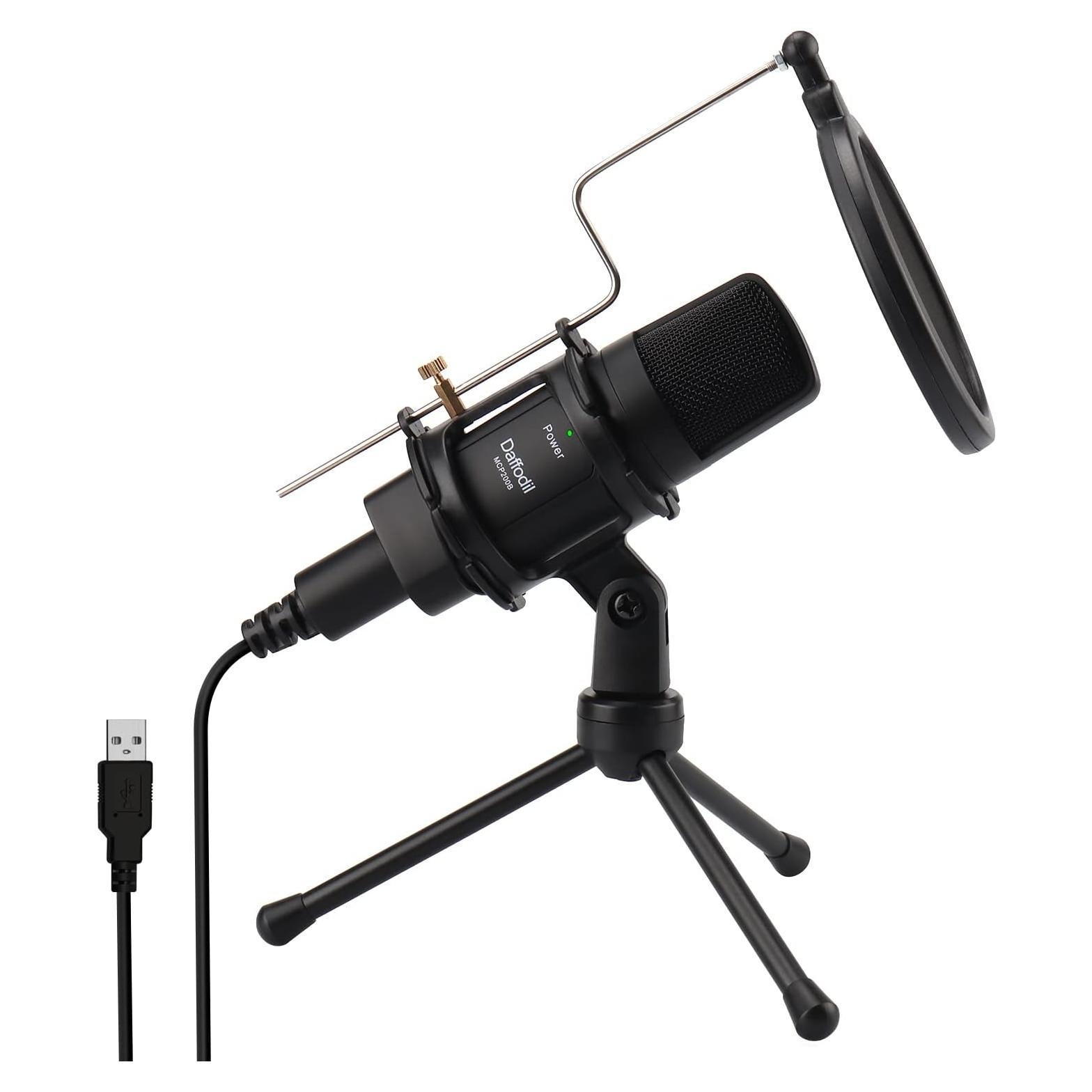 Micrófono de Condensador USB Daffodil MCP200 - Omnidireccional con Soporte y Filtro Antipop