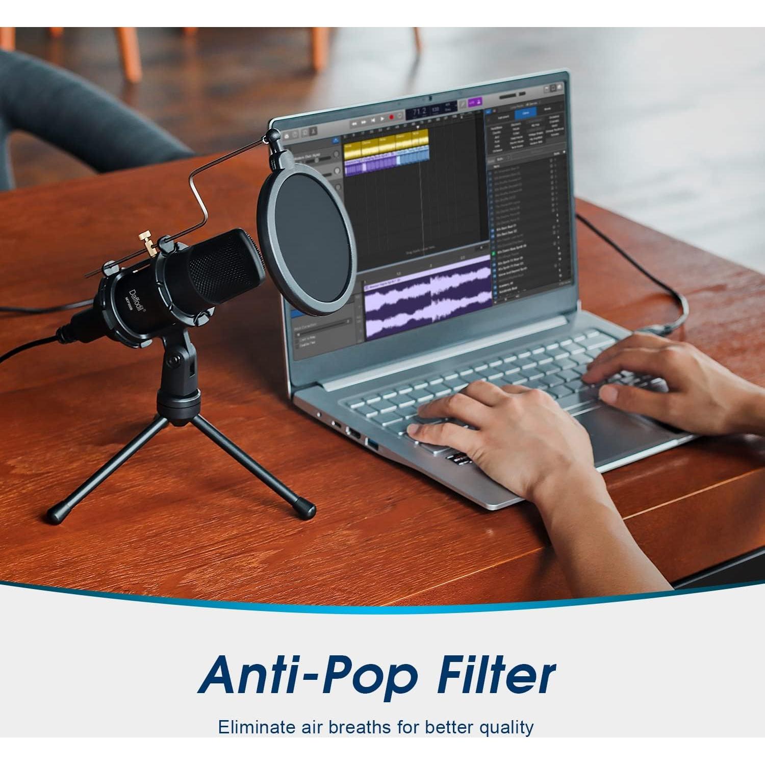 Micrófono de Condensador USB Daffodil MCP200 - Omnidireccional con Soporte y Filtro Antipop