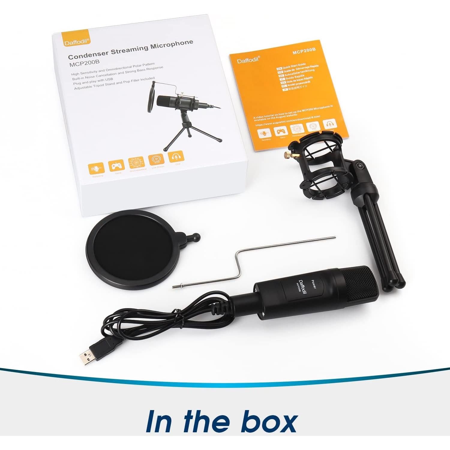 Micrófono de Condensador USB Daffodil MCP200 - Omnidireccional con Soporte y Filtro Antipop