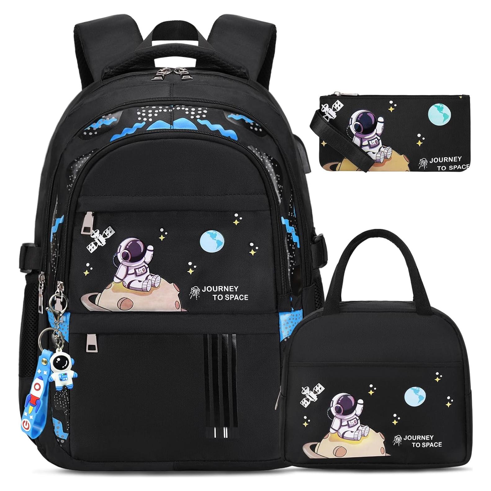 Mochila Escolar ACESAK Negra Impermeable 30x15x45 cm con Almuerzo