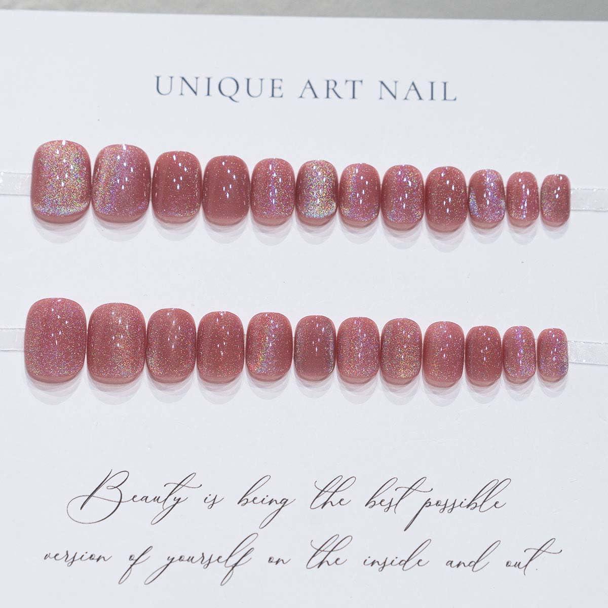 Uñas Falsas Cortas Cuadradas KASOICRA - 24 Pcs Brillantes