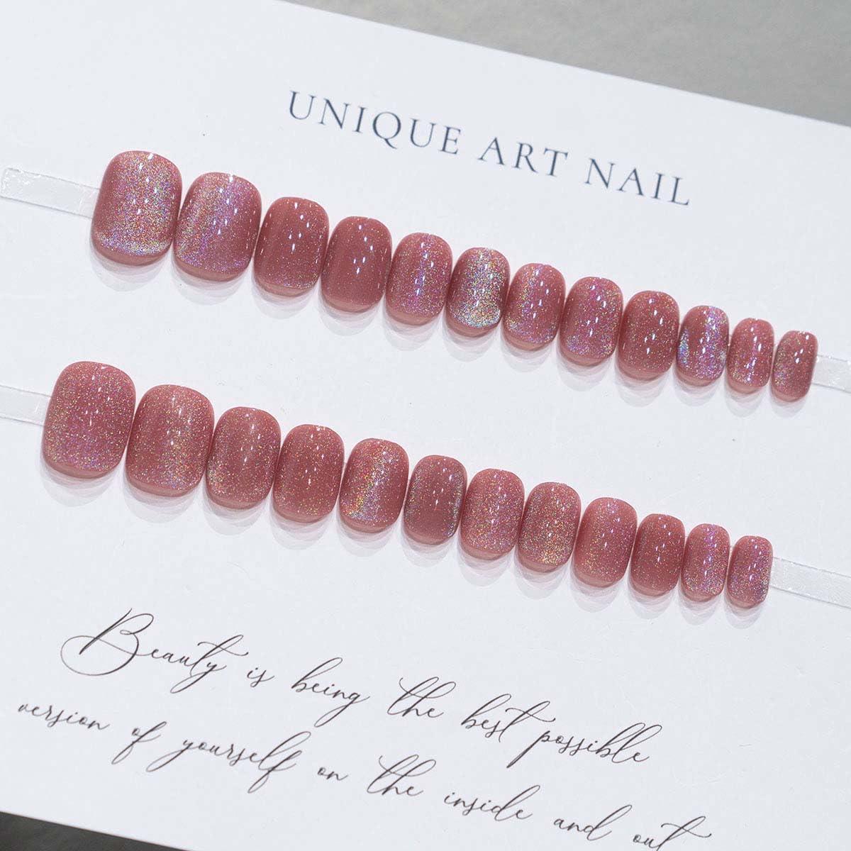 Uñas Falsas Cortas Cuadradas KASOICRA - 24 Pcs Brillantes