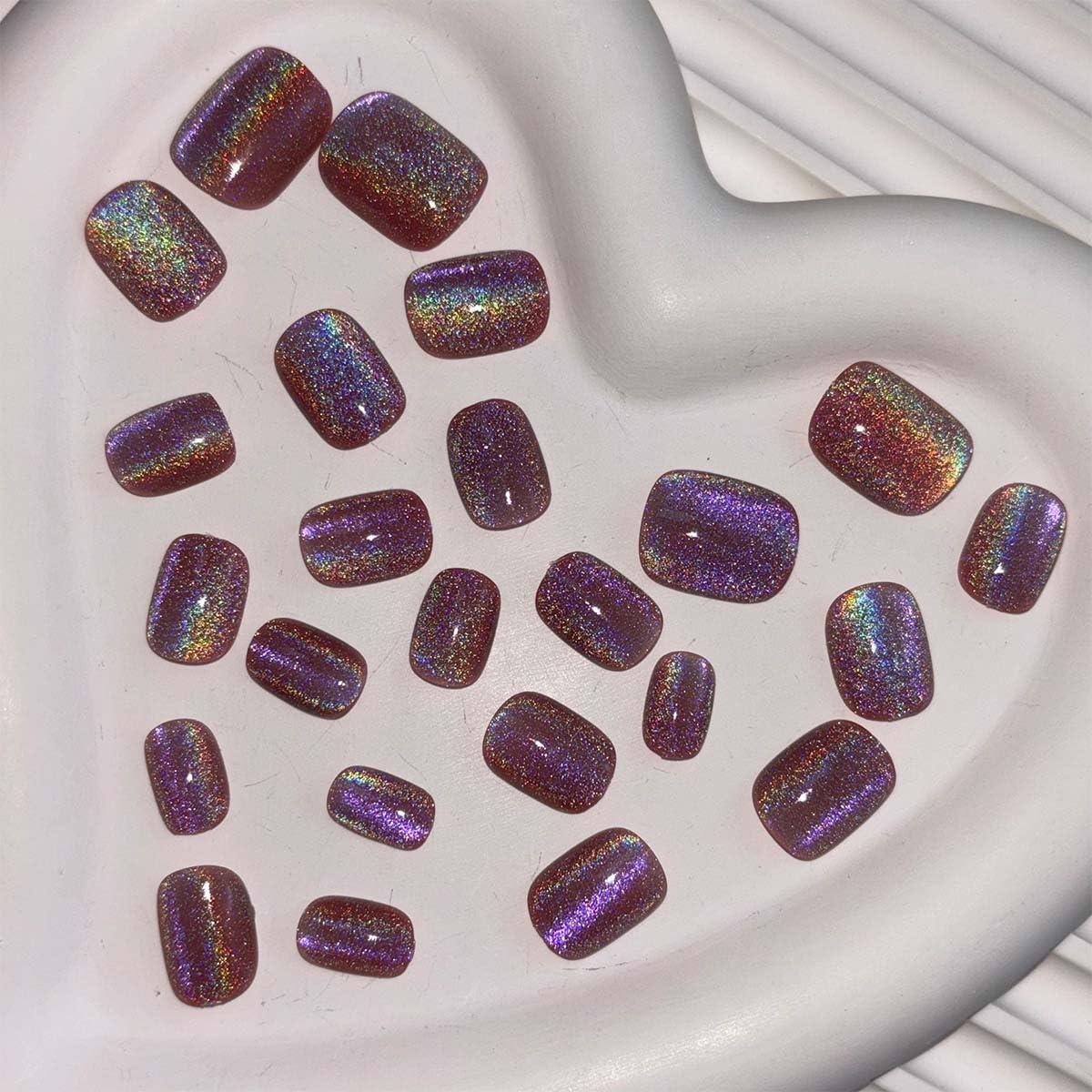 Uñas Falsas Cortas Cuadradas KASOICRA - 24 Pcs Brillantes