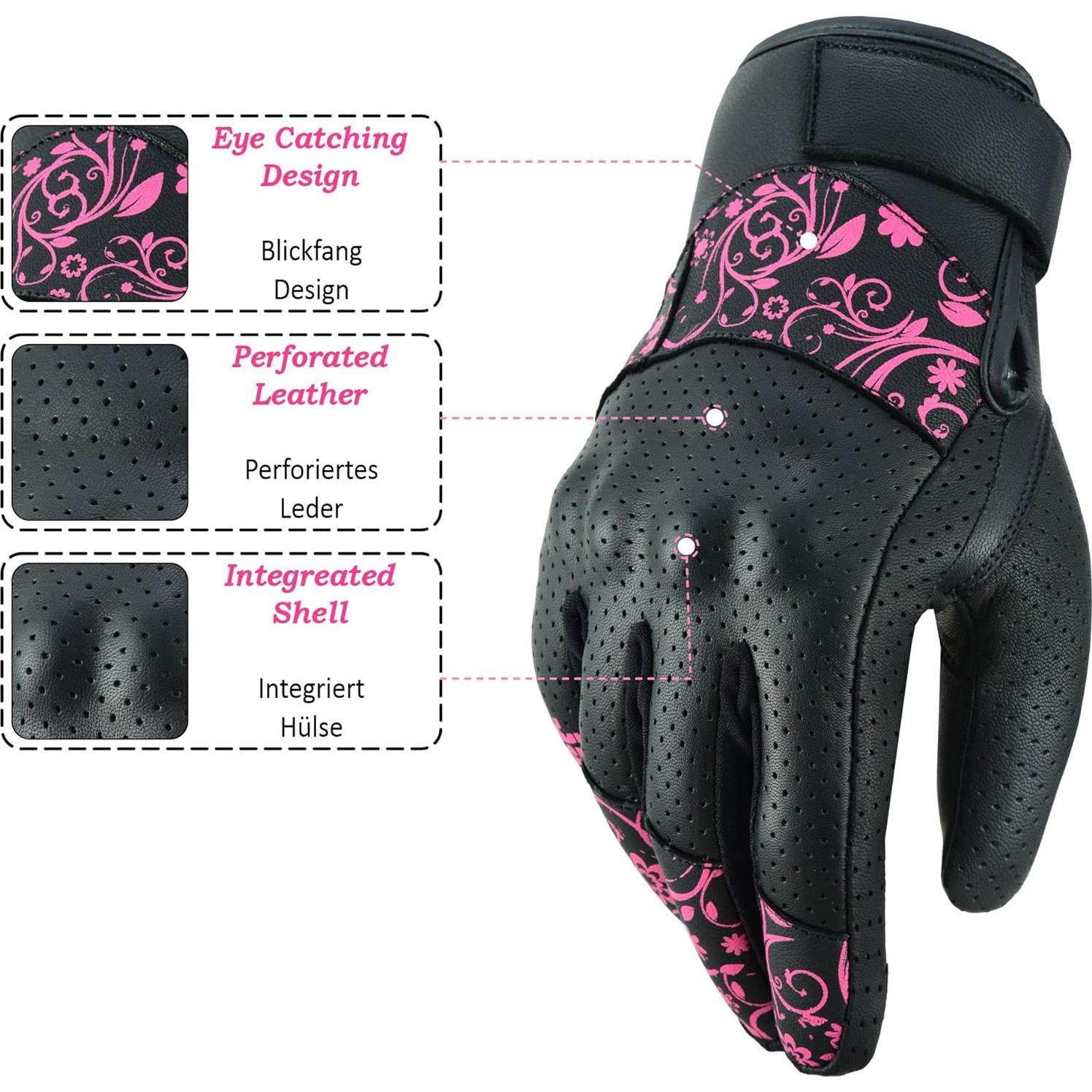 Guantes de Motocicleta Jaunty para Damas Rosa Mediano Cuero