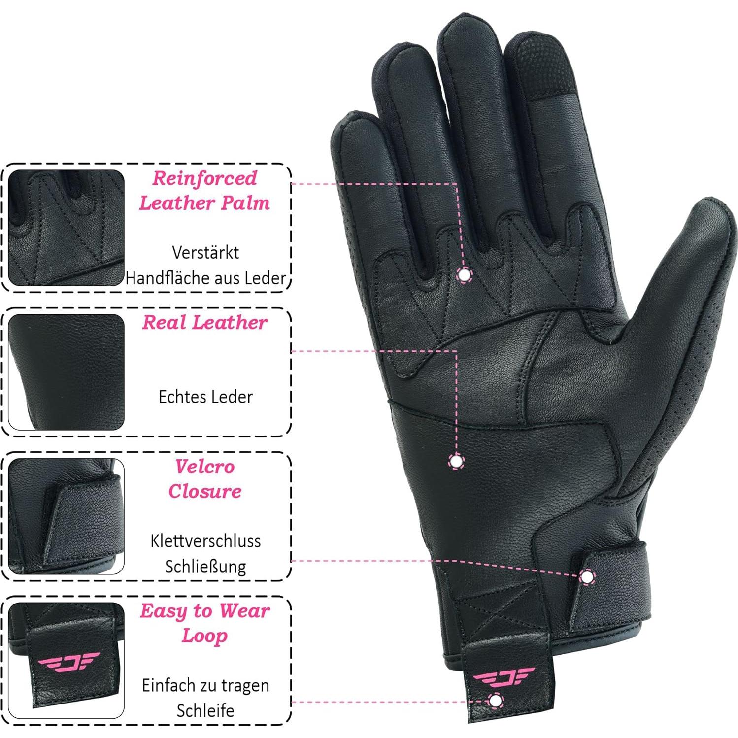 Guantes de Motocicleta Jaunty para Damas Rosa Mediano Cuero