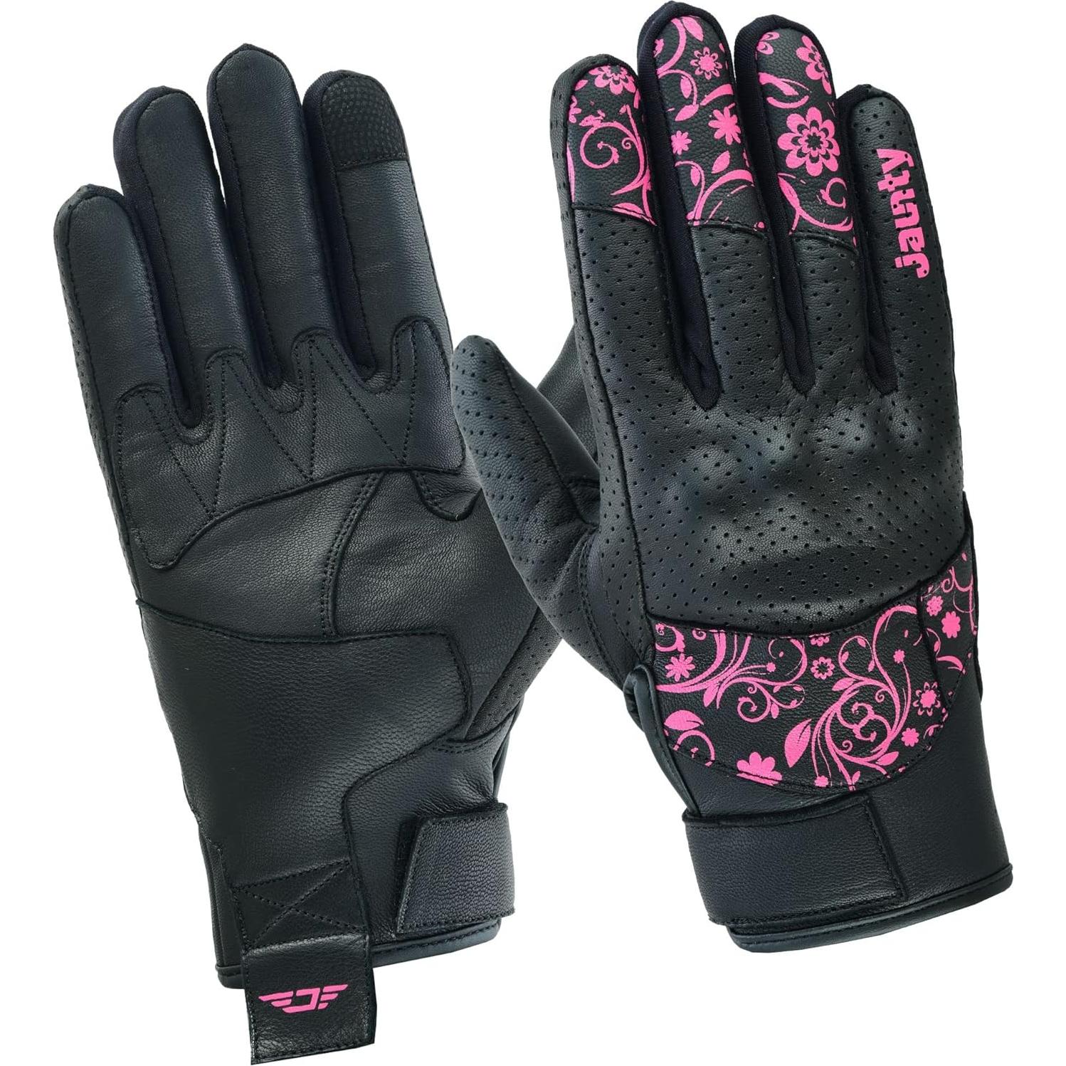 Guantes de Motocicleta Jaunty para Damas Rosa Mediano Cuero