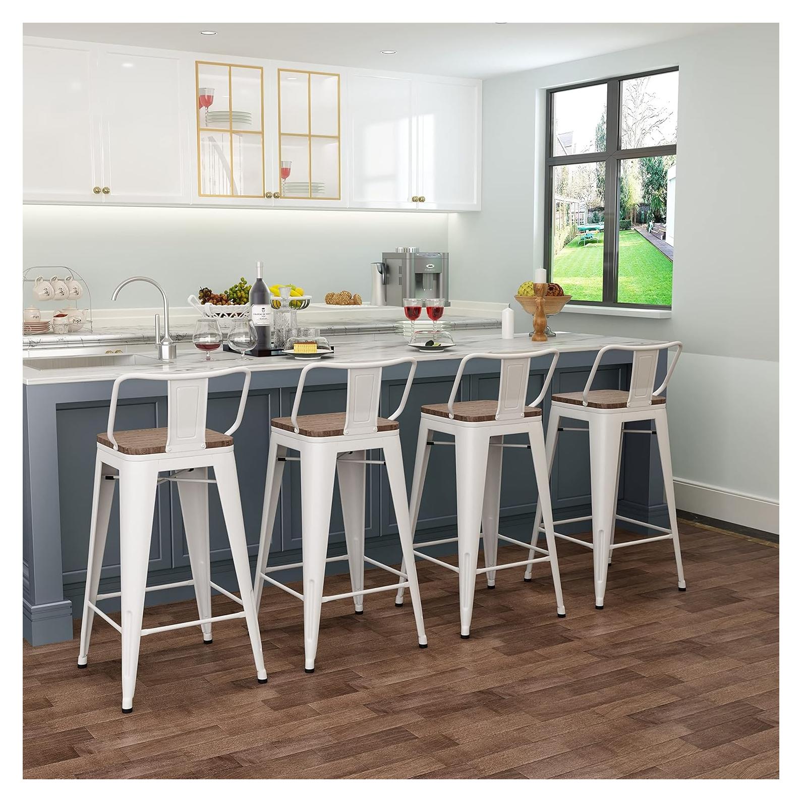 Conjunto de 4 Taburetes de Bar Metal Tongli 61 cm Crema