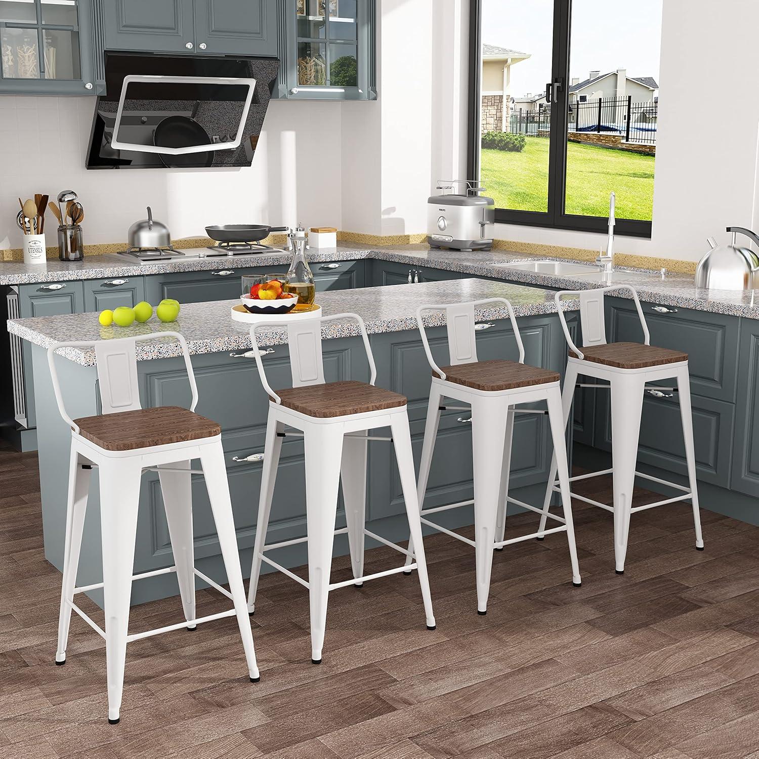 Conjunto de 4 Taburetes de Bar Metal Tongli 61 cm Crema