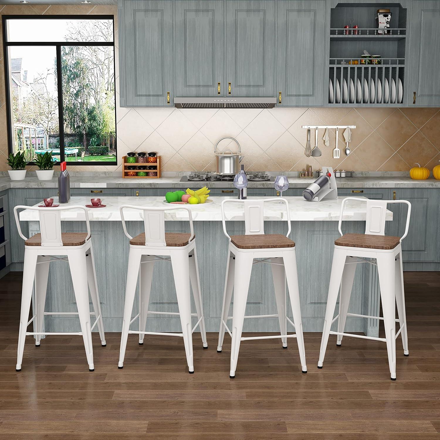 Conjunto de 4 Taburetes de Bar Metal Tongli 61 cm Crema