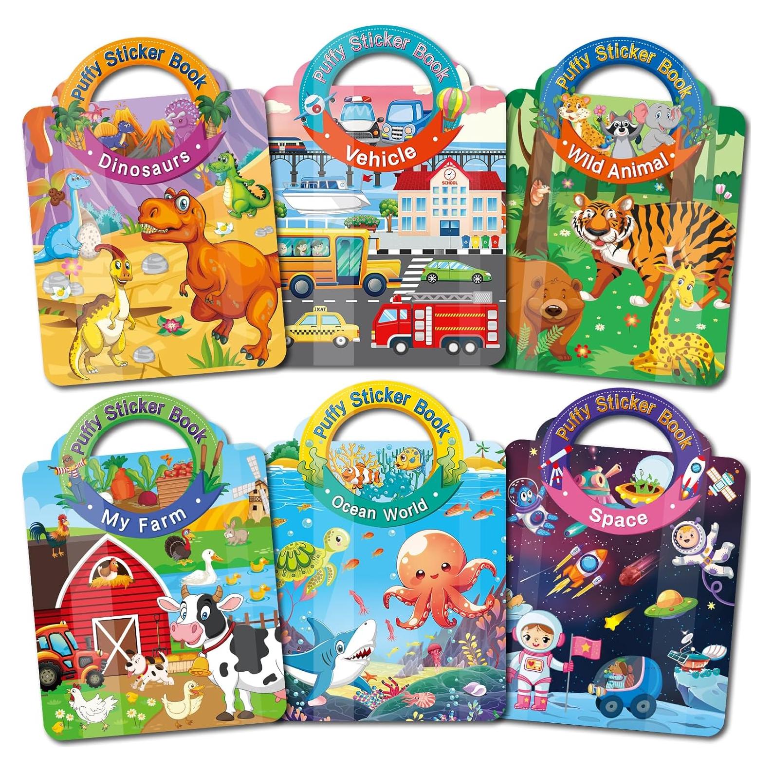 6 Libros de Stickers 3D Reutilizables Elfew para Niños 2-4 Años