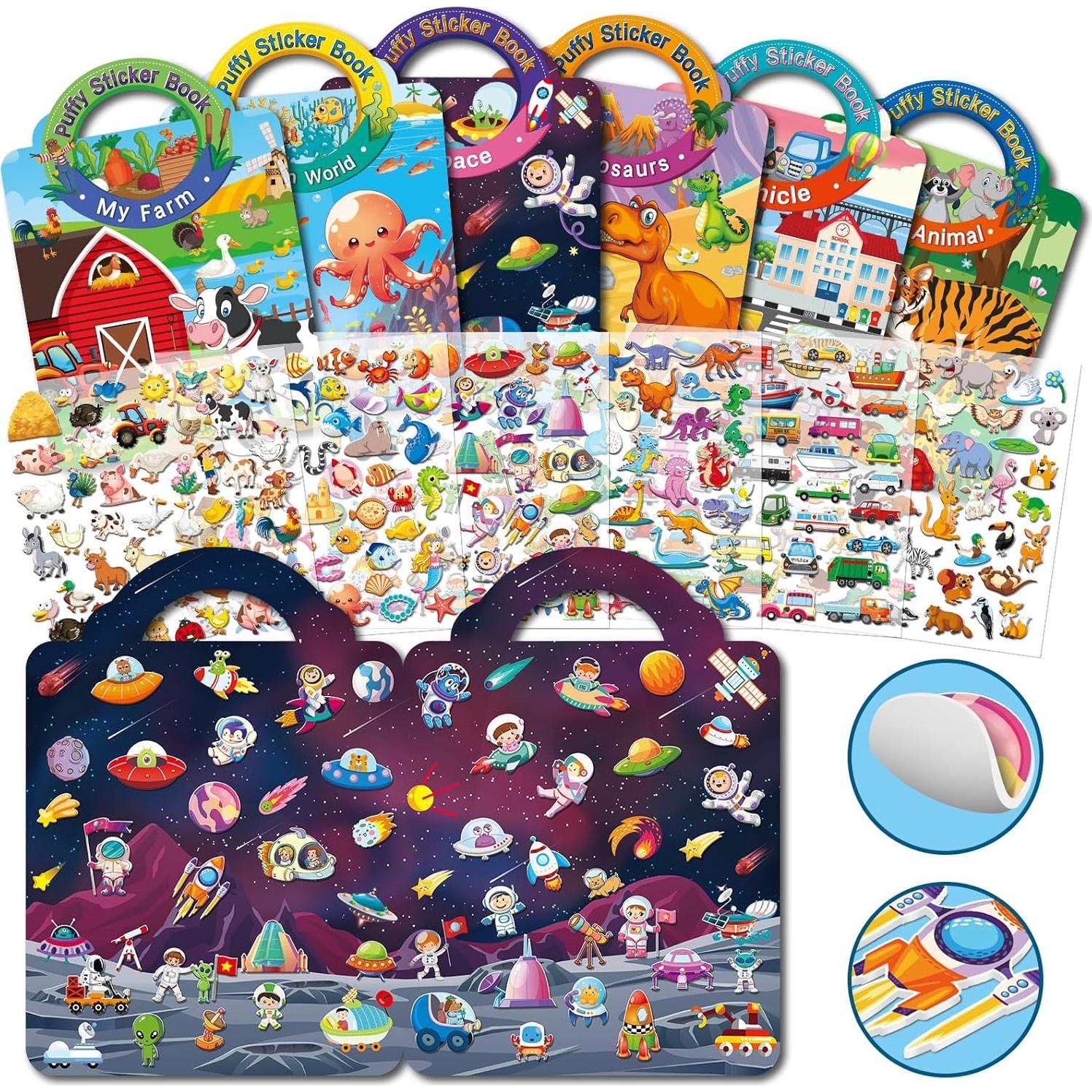 6 Libros de Stickers 3D Reutilizables Elfew para Niños 2-4 Años