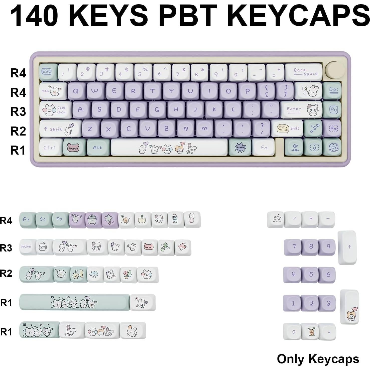 Conjunto de Teclas Mecánicas PBT COOMICKEY Conejo Kawaii