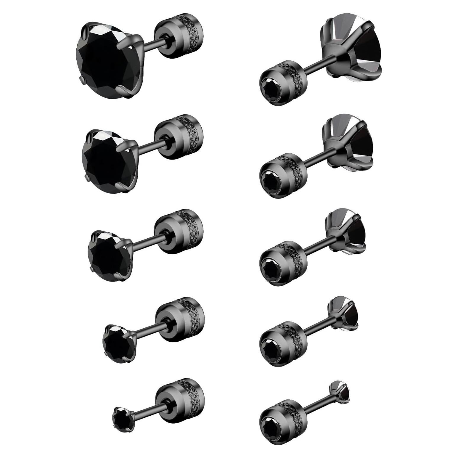 5 Pares Pendientes de Stud Acero Inoxidable Hipoalergénicos 2-6mm