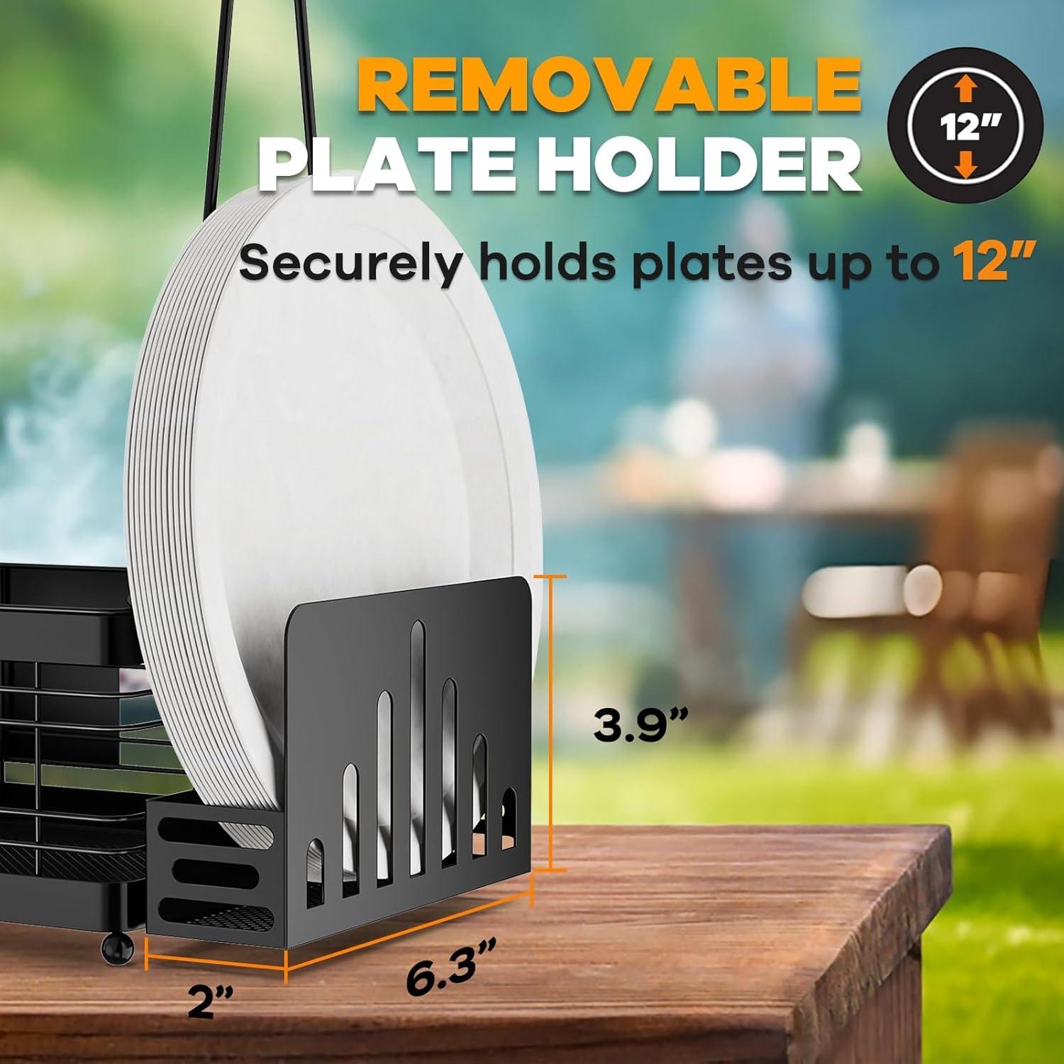 Caddy para Parrilla GUIBUKEYAN con Soporte para Platos y Toallas