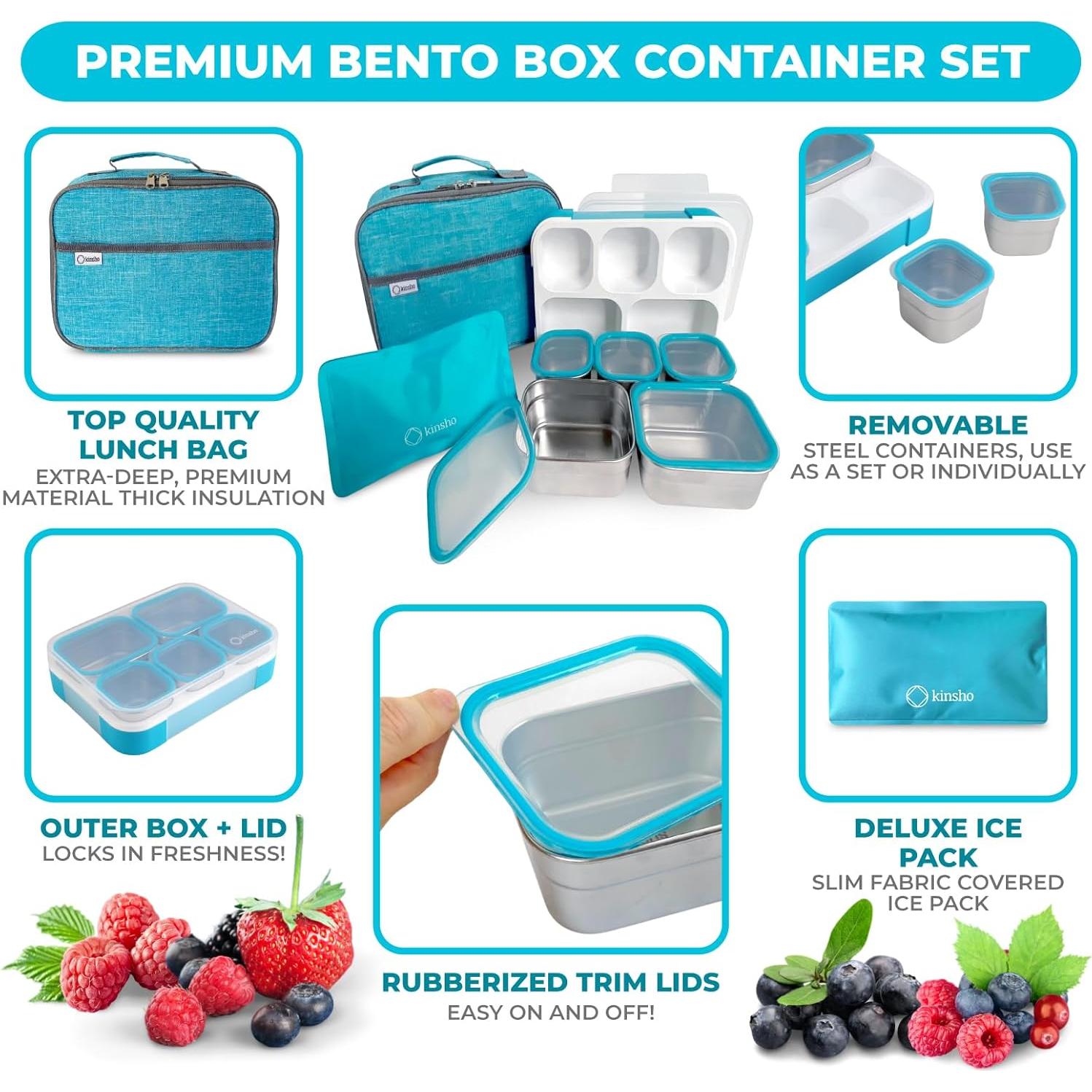 Caja de Almuerzo Bento Kinsho Acero Inoxidable 34 oz Azul 5 Compartimentos
