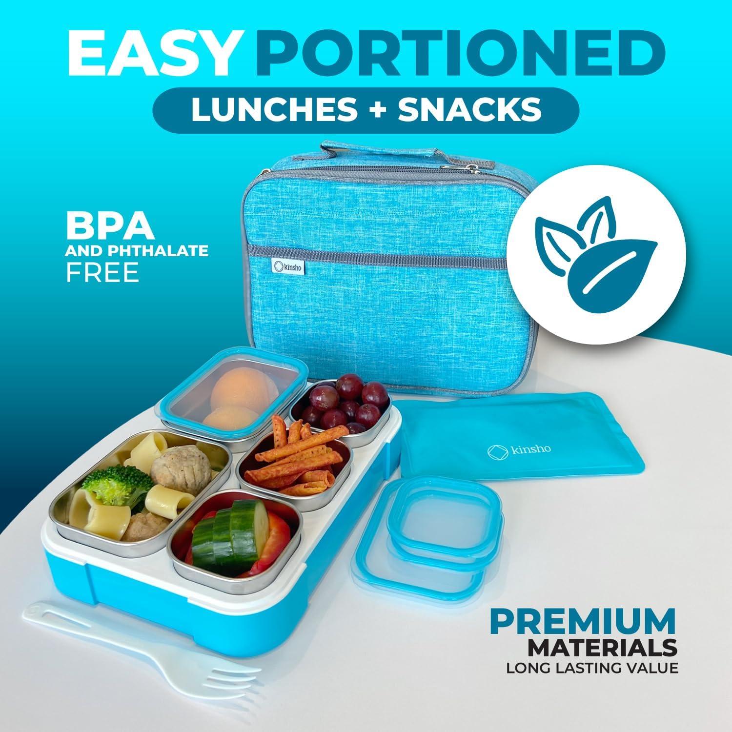 Caja de Almuerzo Bento Kinsho Acero Inoxidable 34 oz Azul 5 Compartimentos